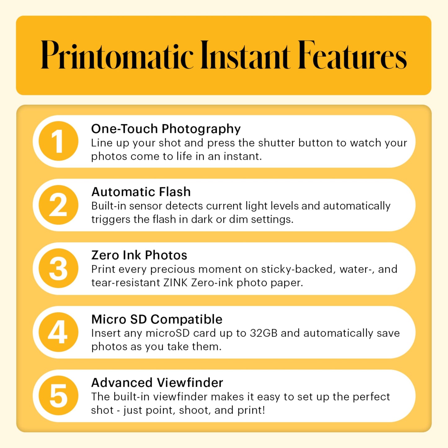 Kodak Printomatic Instant Camera – 75 Sheet Package – 5MP – Zinc 2x3 Photos – Portable – Yellow - AMZNBRODMATYL
