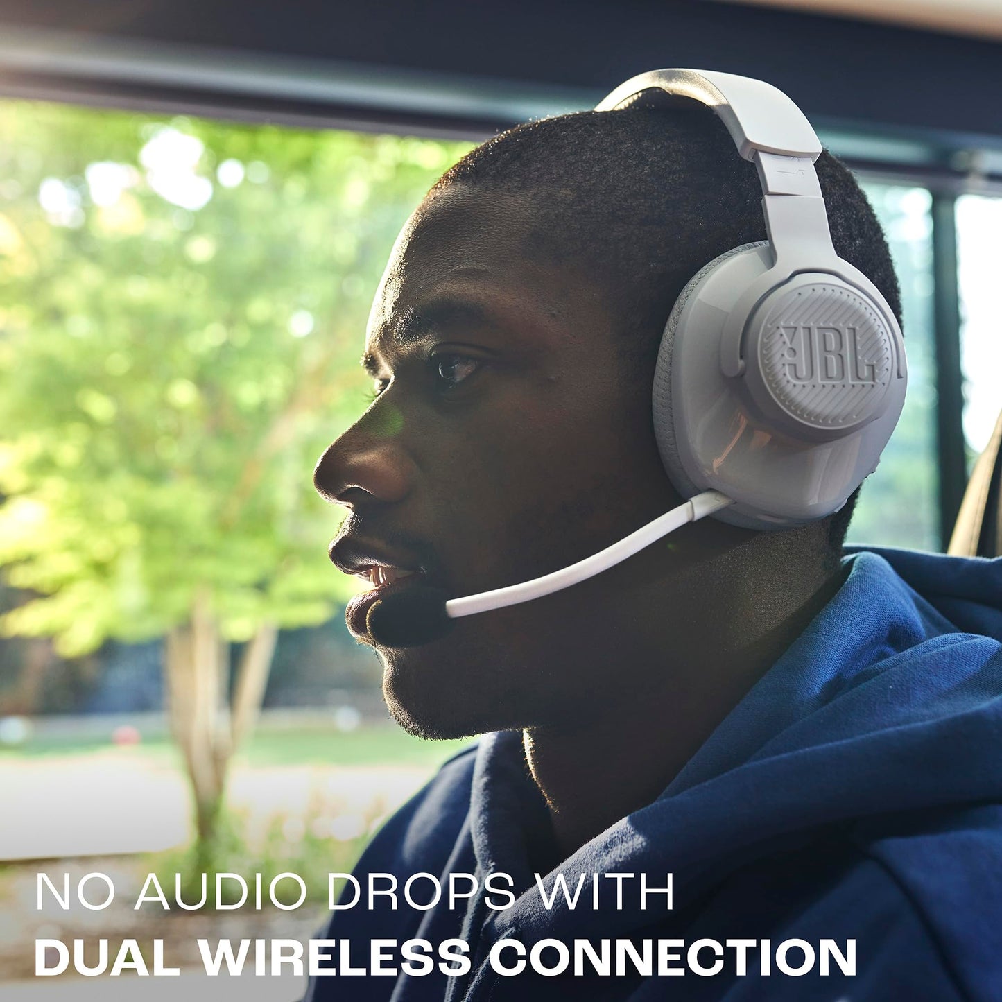 JBL Quantum 360 Wireless Over-Ear Gaming Headphones with 2.4GHz/Bluetooth Dual Wireless Connection, 22-Hour Battery, Multi-Platform Compatibility, Detachable Microphone with Mute, Black - JBLQTUM360BLK
