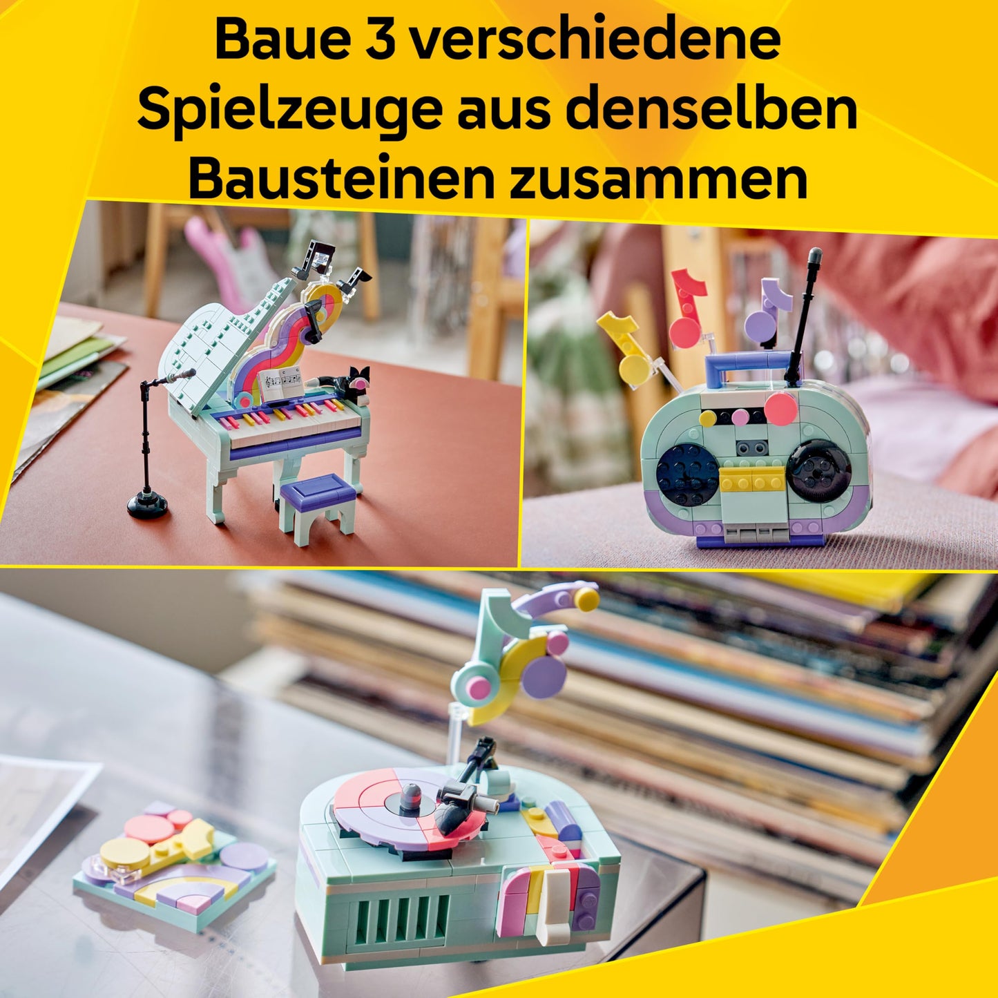 LEGO Creator 3-in-1 set decorative piano with cat - retro model building with 3 building options: piano, radio or record player - DIY children's room decoration - gift for girls and boys aged 9 and up - 31392