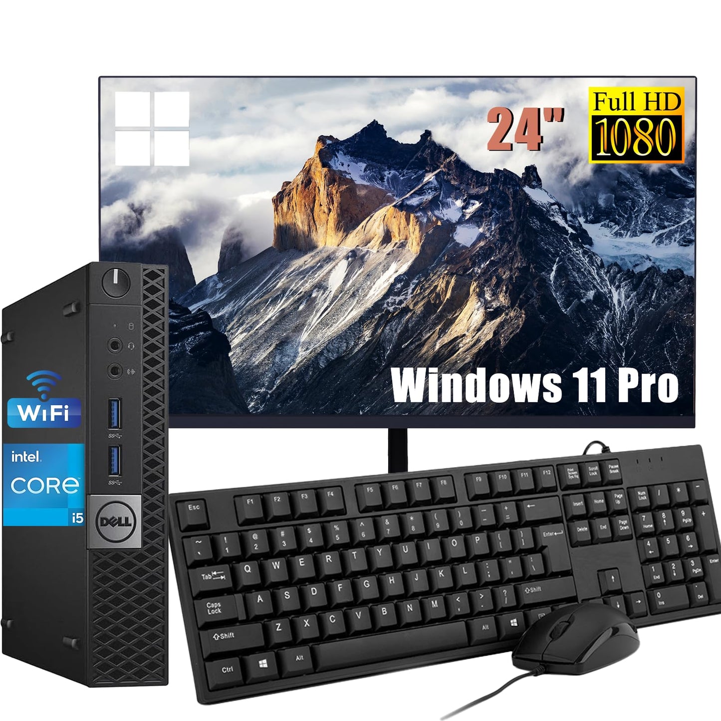 Dell Optiplex 3040 Mini Computer PC with 24 inch monitor, Intel Core i5-6500, 8GB RAM, 256GB SSD, US Keyboard QWERTY, WiFi, Bluetooth, Windows 11 Pro (Renewed)