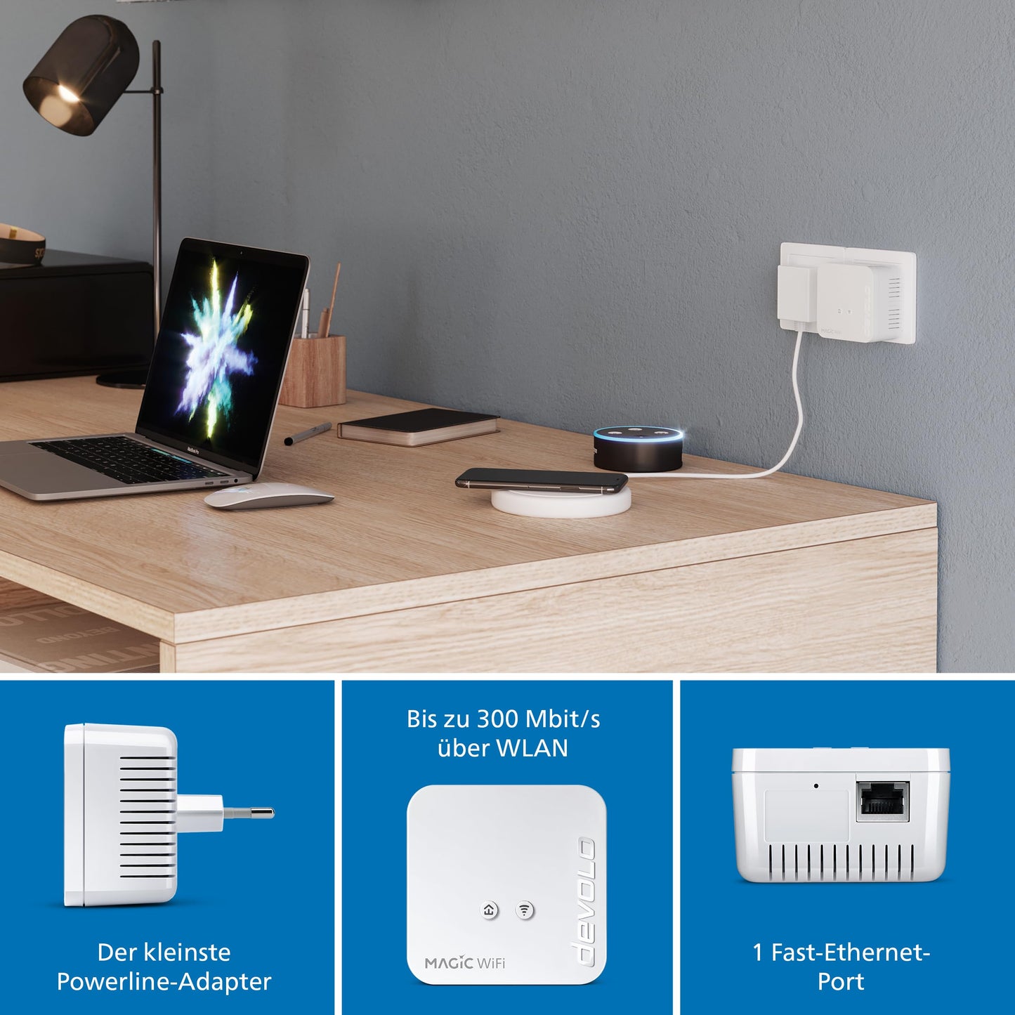 devolo Magic 1 WiFi mini starter kit, WiFi powerline adapter, up to 1,200 Mbit/s, WiFi amplifier, 1x LAN connection, dLAN 2.0, white - 8569