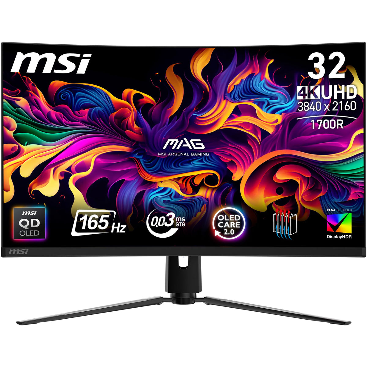 MSI MAG 321CUPDE QD-OLED 32 Zoll UHD Curved Gaming Monitor - 1700R, 3840 x 2160 Quantum Dot OLED Panel, 165Hz / 0,03ms, 99% DCI-P3, Delta E≤2, DisplayHDR True Black 400, DP 1.4a, HDMI 2.1, USB Type-C - 9S6-3DD54T-006