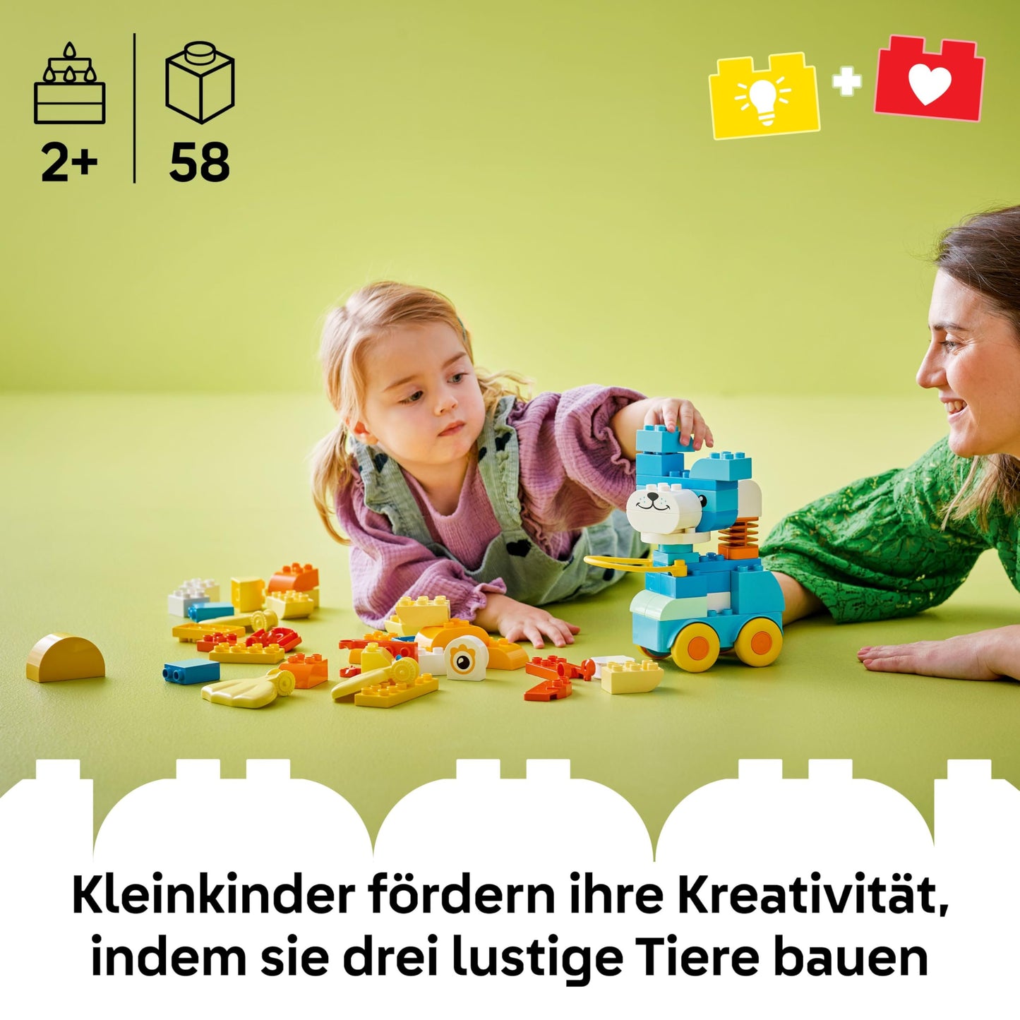 LEGO DUPLO Town Animals on Wheels 3-in-1 Set - Montessori Toy for Building Duck, Fish or Dog with Wheels and Pull Handle - Gift for Girls and Boys from 2 Years - 10448