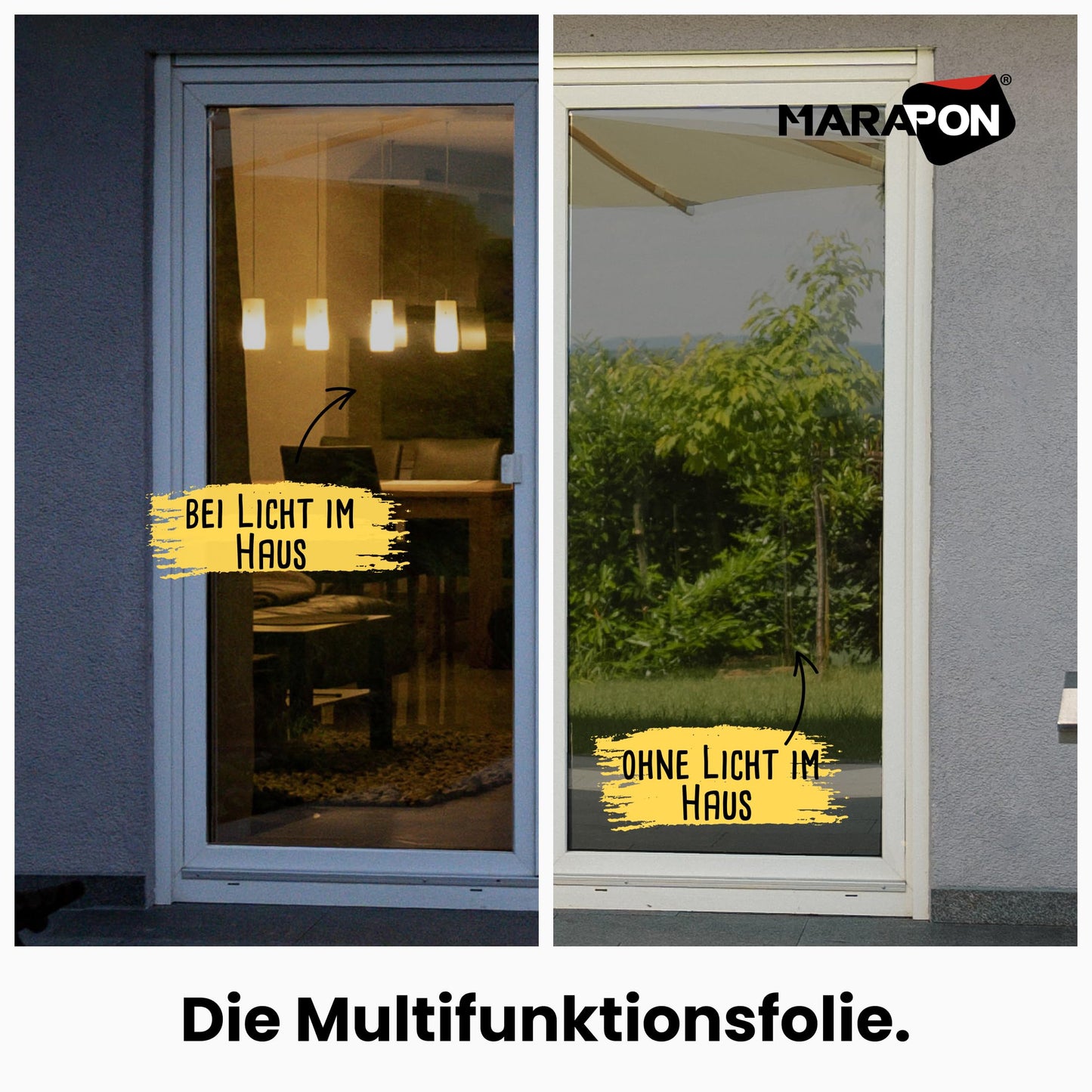 MARAPON mirror film window privacy screen black 1.18x2 m window film opaque from the outside during the day sun protection film window inside UV protection static cling heat protection heat protection interior installation - M11820-MB