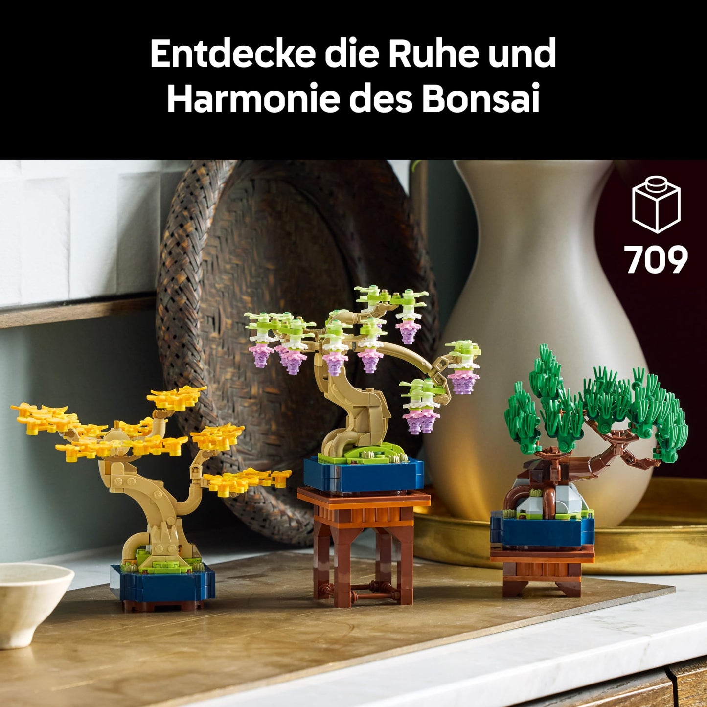 LEGO Botanicals Mini Bonsais - Bonsai for building and displaying - Artificial flowers DIY decoration - Ginkgo, black pine & wisteria artificial plants - Gift for adults - 10373