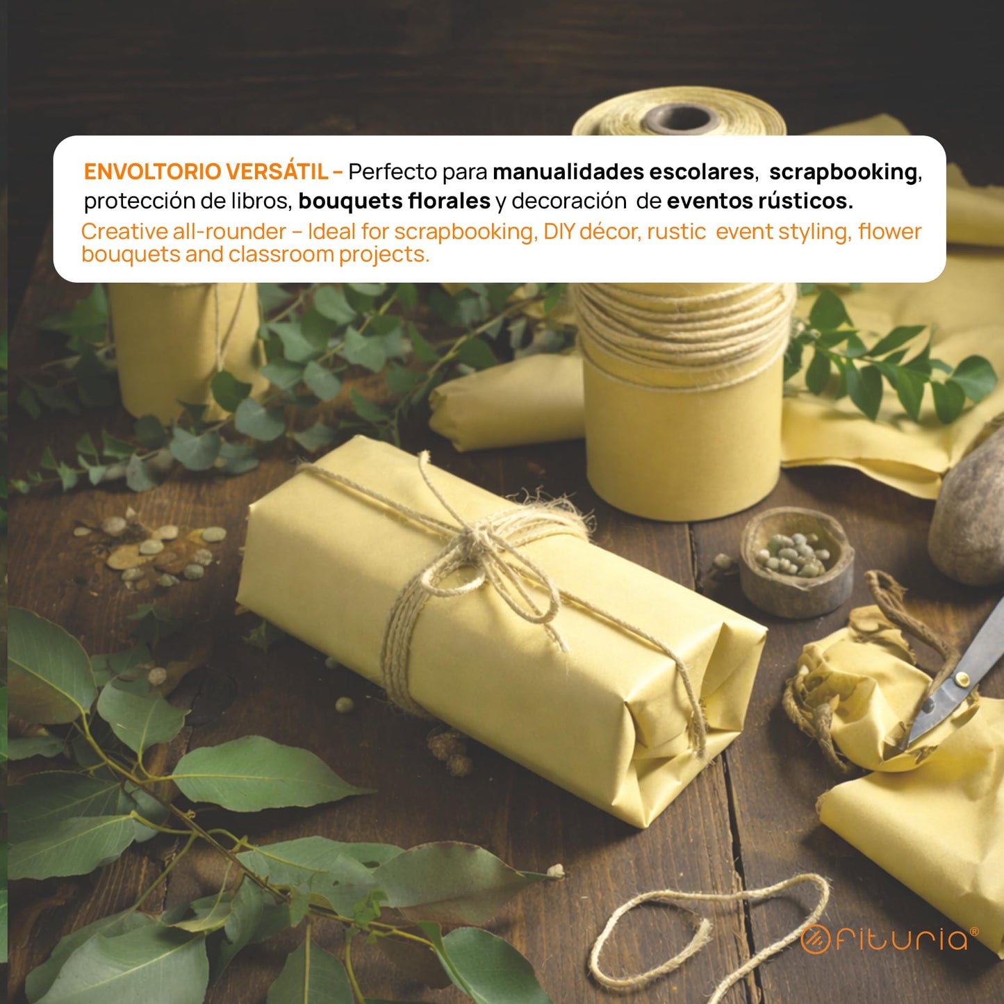 OFITURIA Kraft Paper Yellow Pastel - Roll 0.70 × 2 m - 6 Rolls - Wrapping Paper and Packaging Paper - Craft Paper for DIY, Decoration and Sewing Patterns - Tear-Resistant and Easy to Cut - COM620-parent2