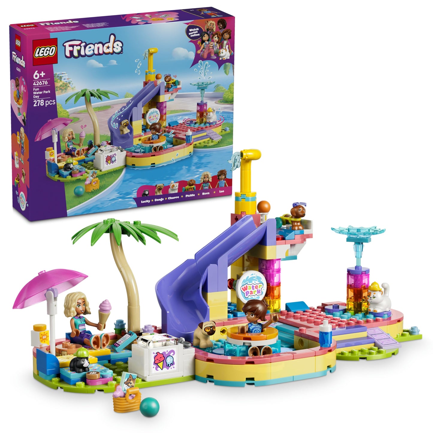 LEGO Friends Fun Day at the Water Park - Miniature Playset with Slide, 2 Minifigures, 4 Animal Figures and Animal Accessories - Children's Room Decoration - Birthday Gift for Girls Ages 6 and Up - 42676