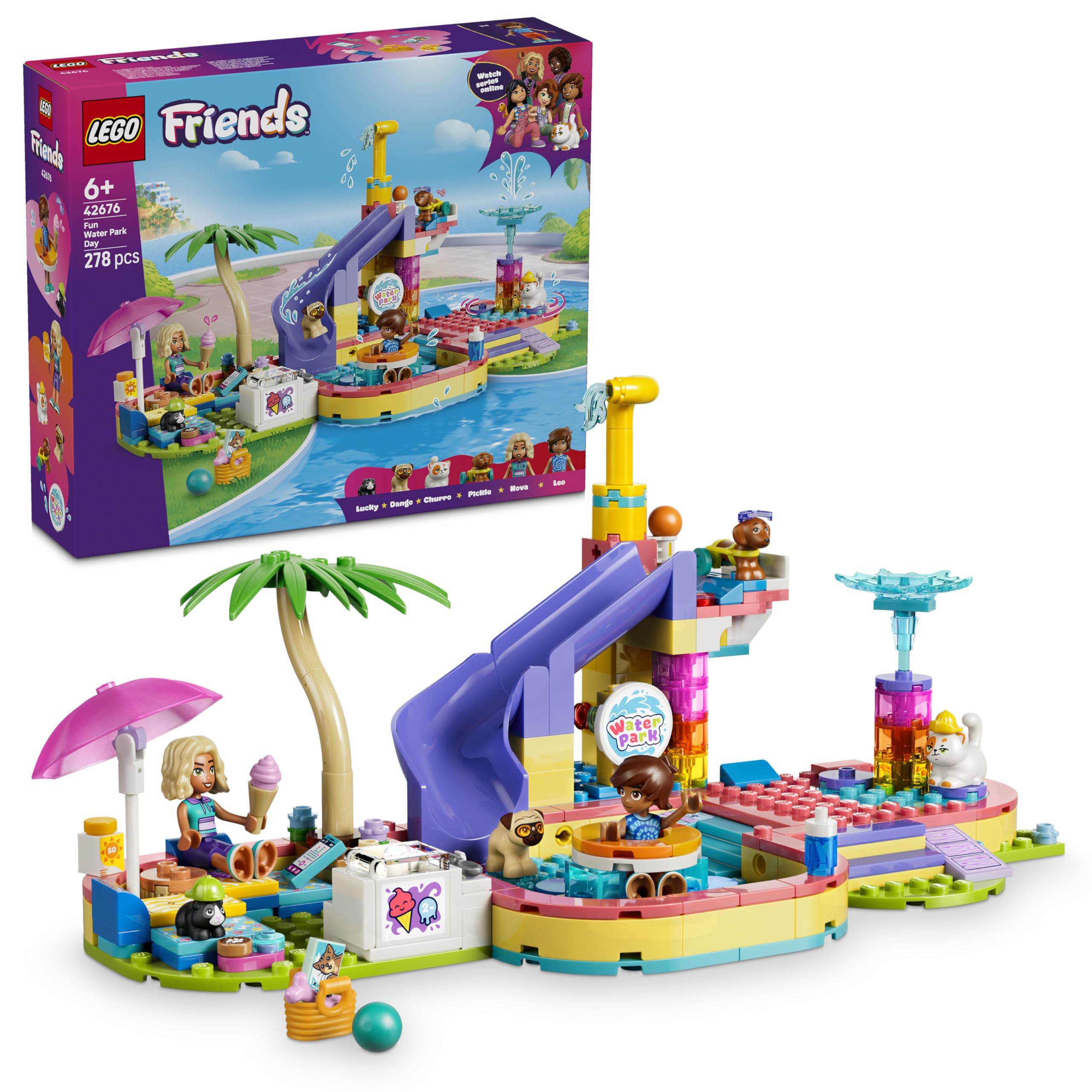 LEGO Friends Fun Day at the Water Park - Miniature Playset with Slide, 2 Minifigures, 4 Animal Figures and Animal Accessories - Children's Room Decoration - Birthday Gift for Girls Ages 6 and Up - 42676