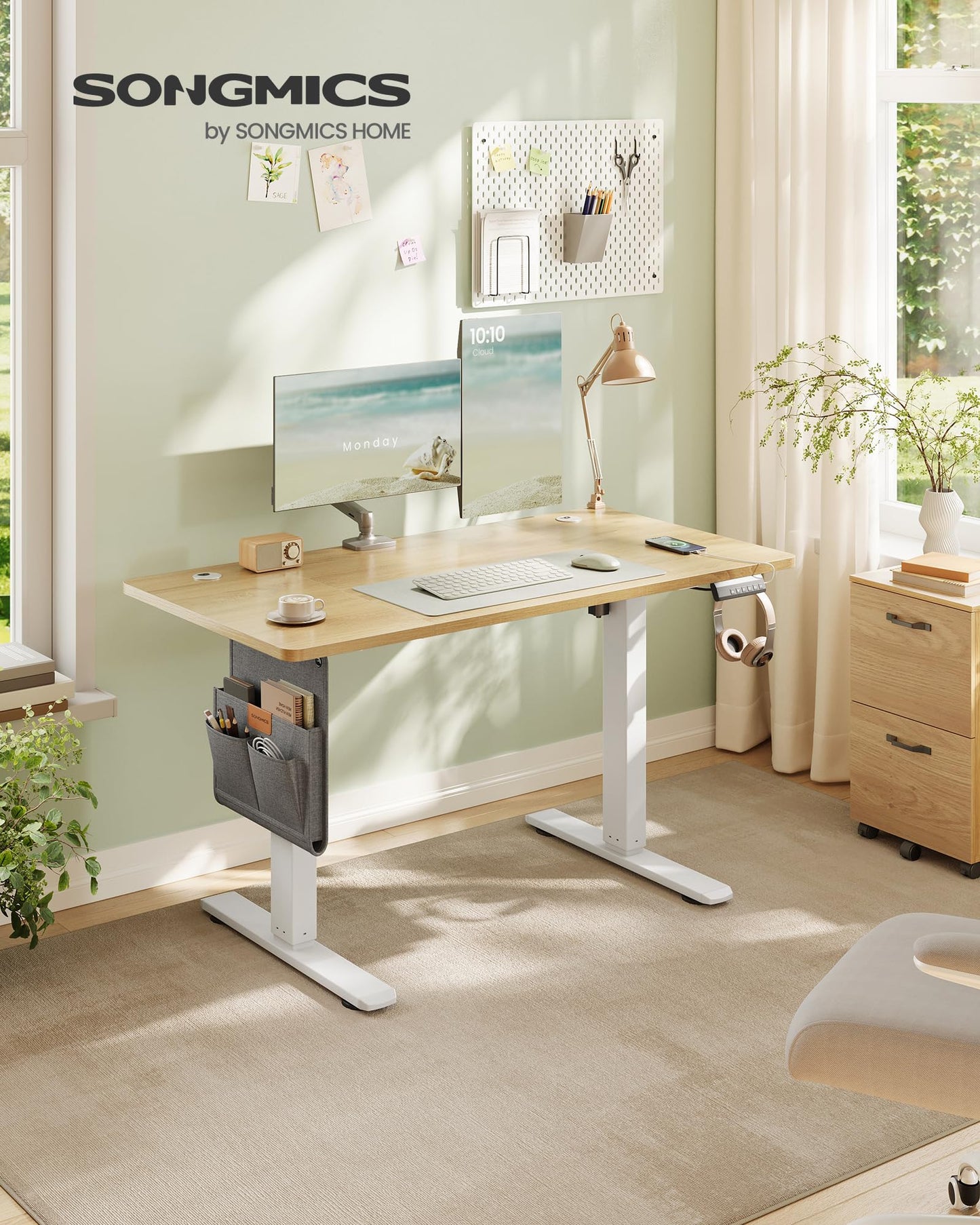 SONGMICS Height-adjustable desk electric, 120 x 60 cm, memory function with 4 heights, USB-C port, golden oak color LSD132YA01 - LSD026X01