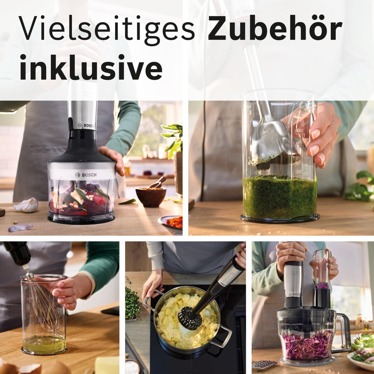 Bosch ErgoMaster Series 6 Hand Blender, 4 stainless steel blades, one-handed operation, wear-free ceramic coupling, durable, air cooling, chopper, potato masher, whisk, 1000 W, MSM6M673