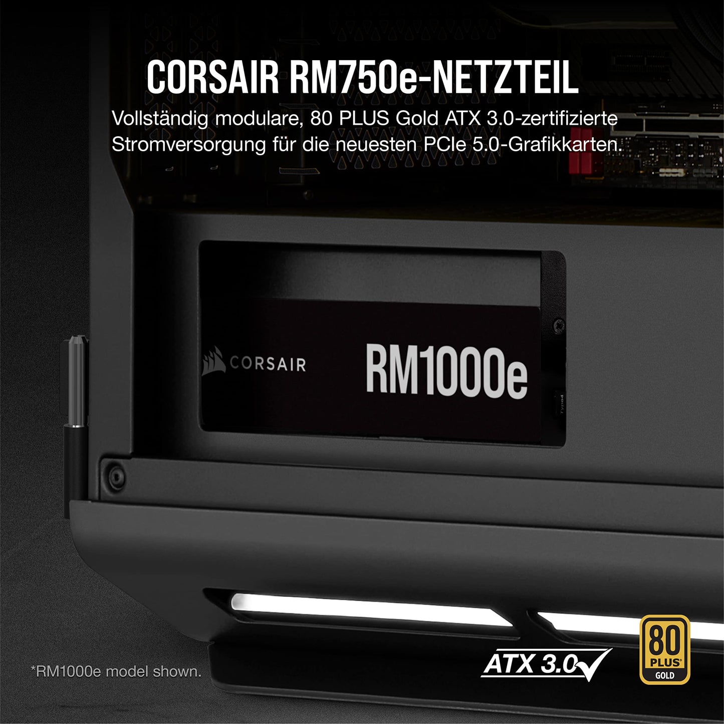 Corsair RM750e (2023) Fully Modular Low Noise ATX Power Supply - ATX 3.1 and PCIe 5.1 Compatible - 105°C Capacitors - 80 PLUS Gold Efficiency - Modern Standby Support - Black - CP-9020262-EU