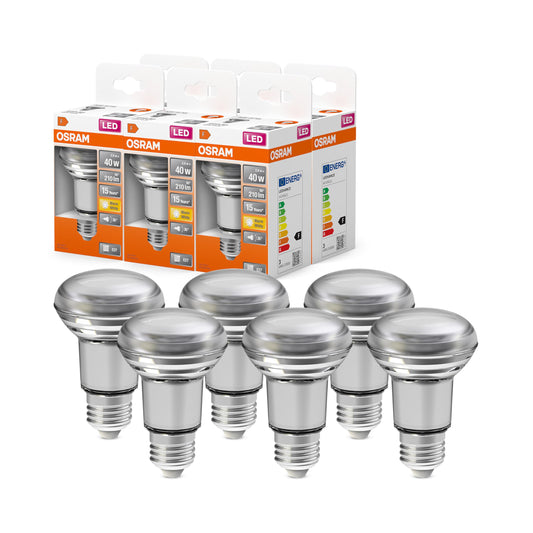 Osram LED Star R63 LED Lamp for E27 Socket, Reflector Lamp, GL, 210 Lumens, warm white (2700K), replacement for traditional 40W incandescent bulbs, non-dimmable, 6-pack - 4058075616271
