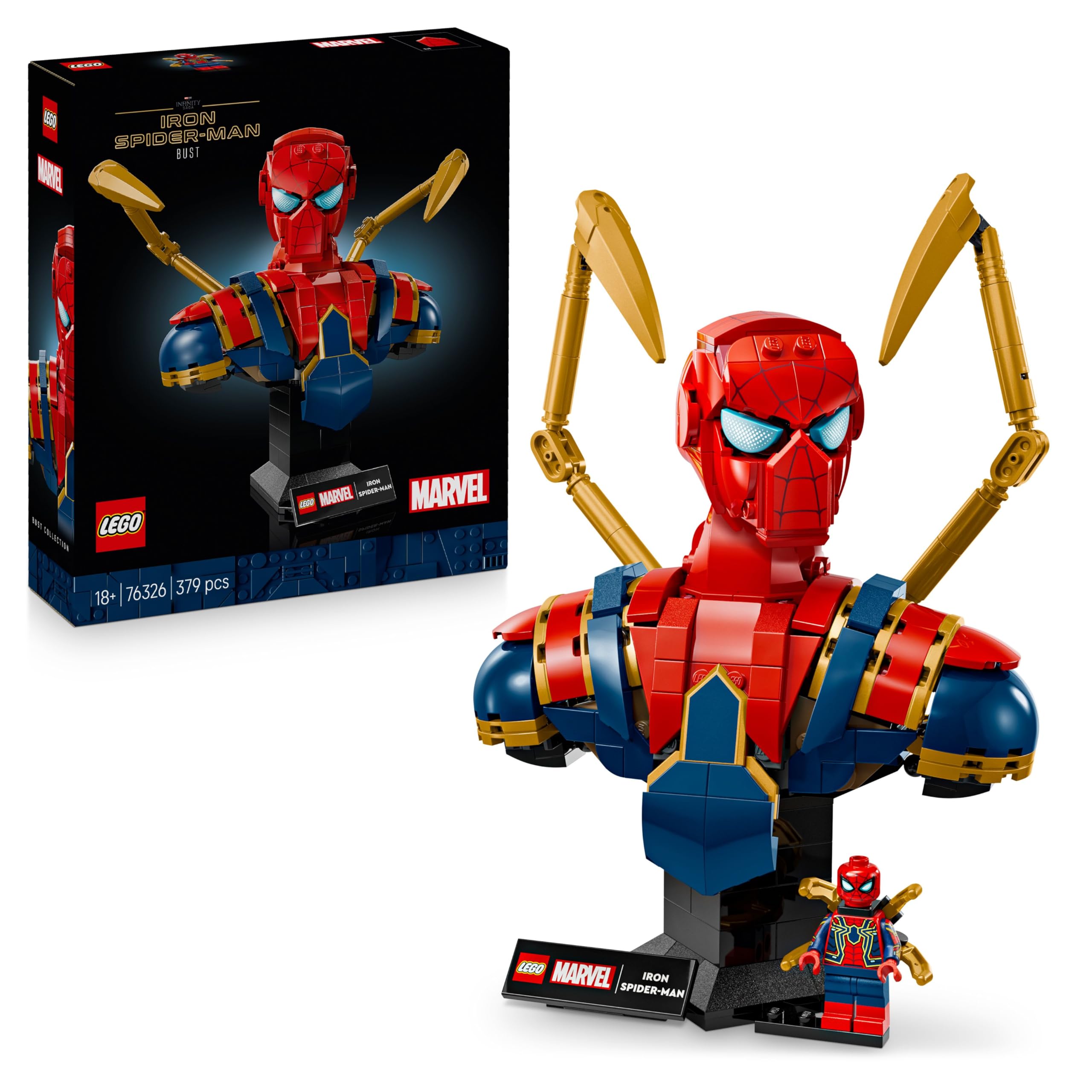LEGO | Marvel Iron Spider-Man Bust - Model Building for Adults - Including 2 Movable Arms, Rotating Head & Superhero Minifigure - Collectible & Avengers Gift for Fans - 76326