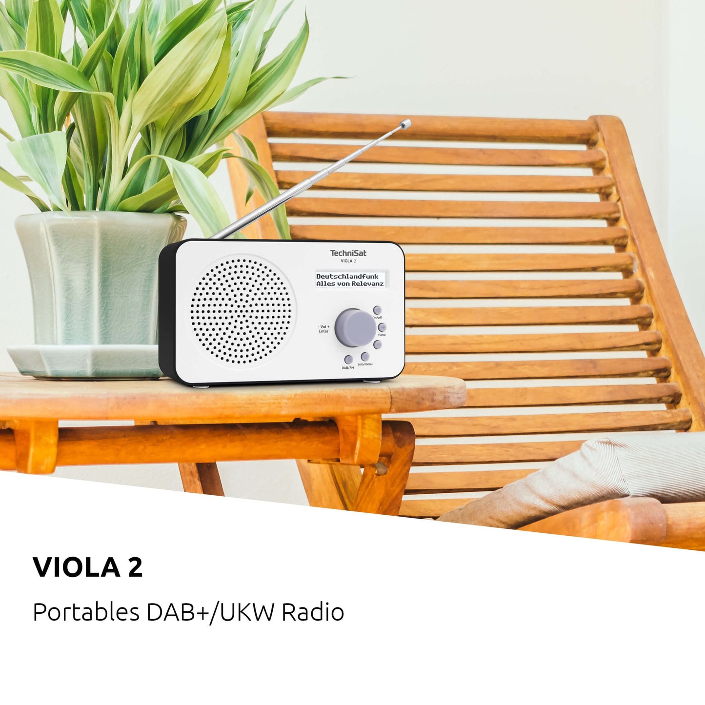 TechniSat Viola 2 - portable DAB radio (DAB+, FM, loudspeaker, headphone jack, two-line display, button control, small, 1 watt RMS) white/black - 0000/3906