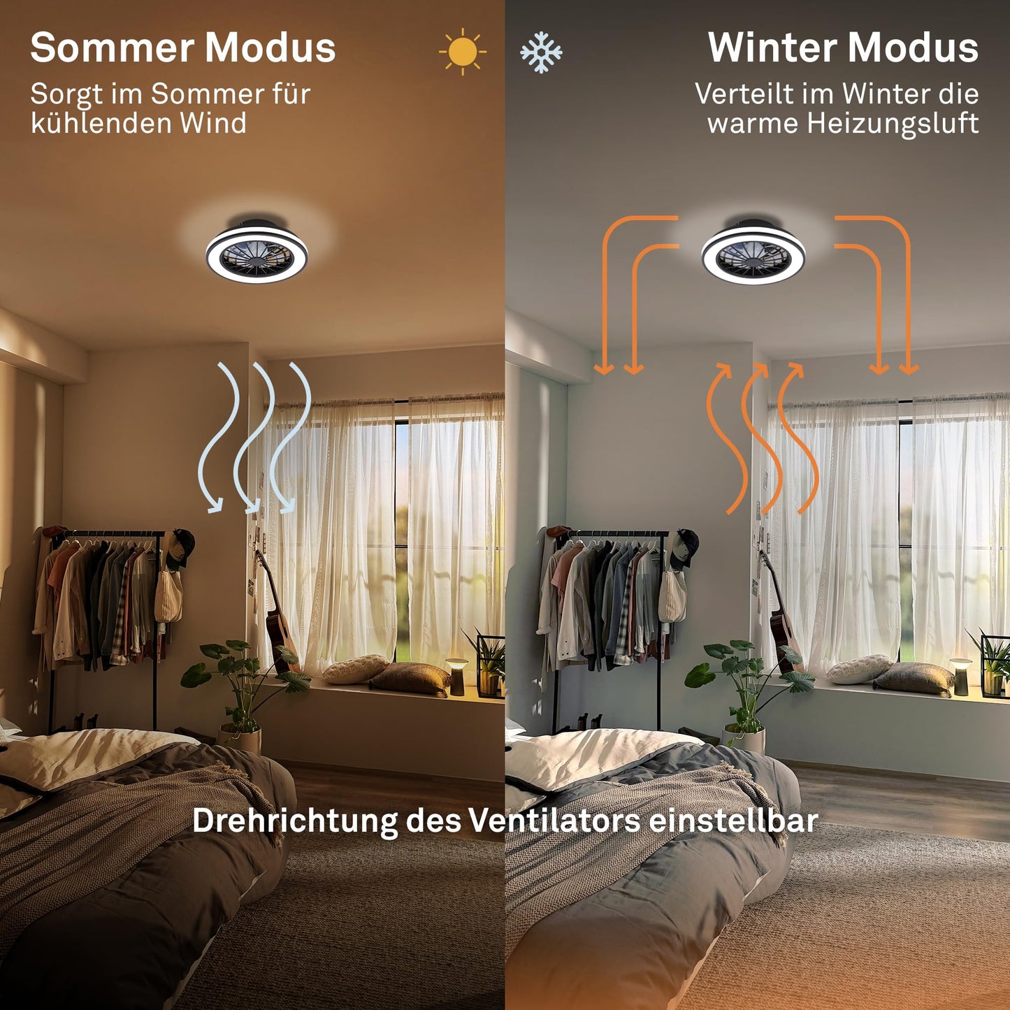 BRILONER - LED ceiling fan with lighting, remote control, quiet DC motor, 5 speeds, CCT, dimmable, lamp with fan, LED ceiling light, ceiling lamp fan, 38 cm, black - 3970015