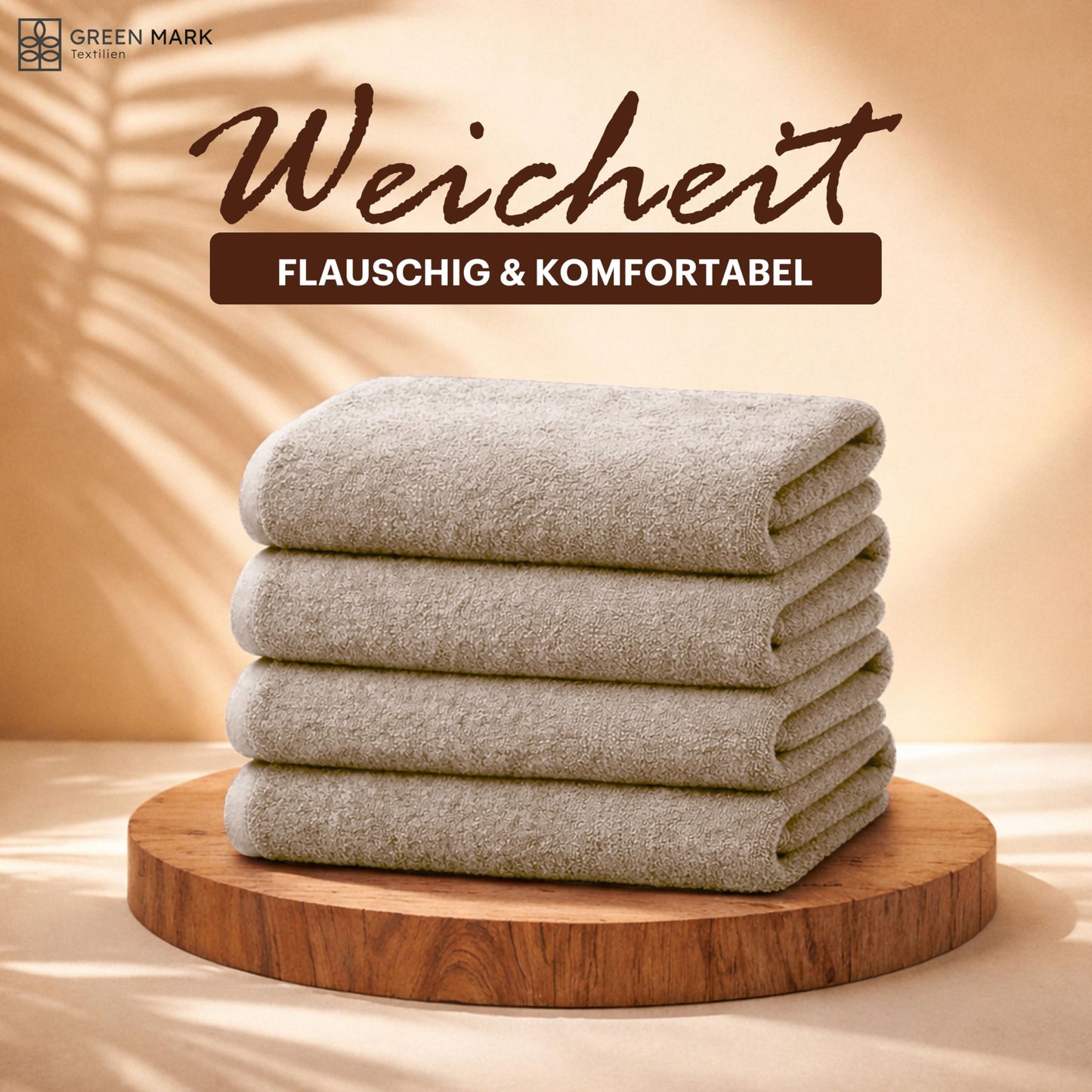 NatureMark 4-piece shower towel set - soft and absorbent shower towels made from 100% cotton, suitable for everyday use - sand/beige, 70x140 cm - 4251590100090
