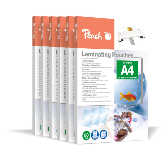 Peach laminating pouches A4-80 mic - 600 pouches - premium quality for best laminating results - compatible with devices from all brand manufacturers - glossy - PP580-60A