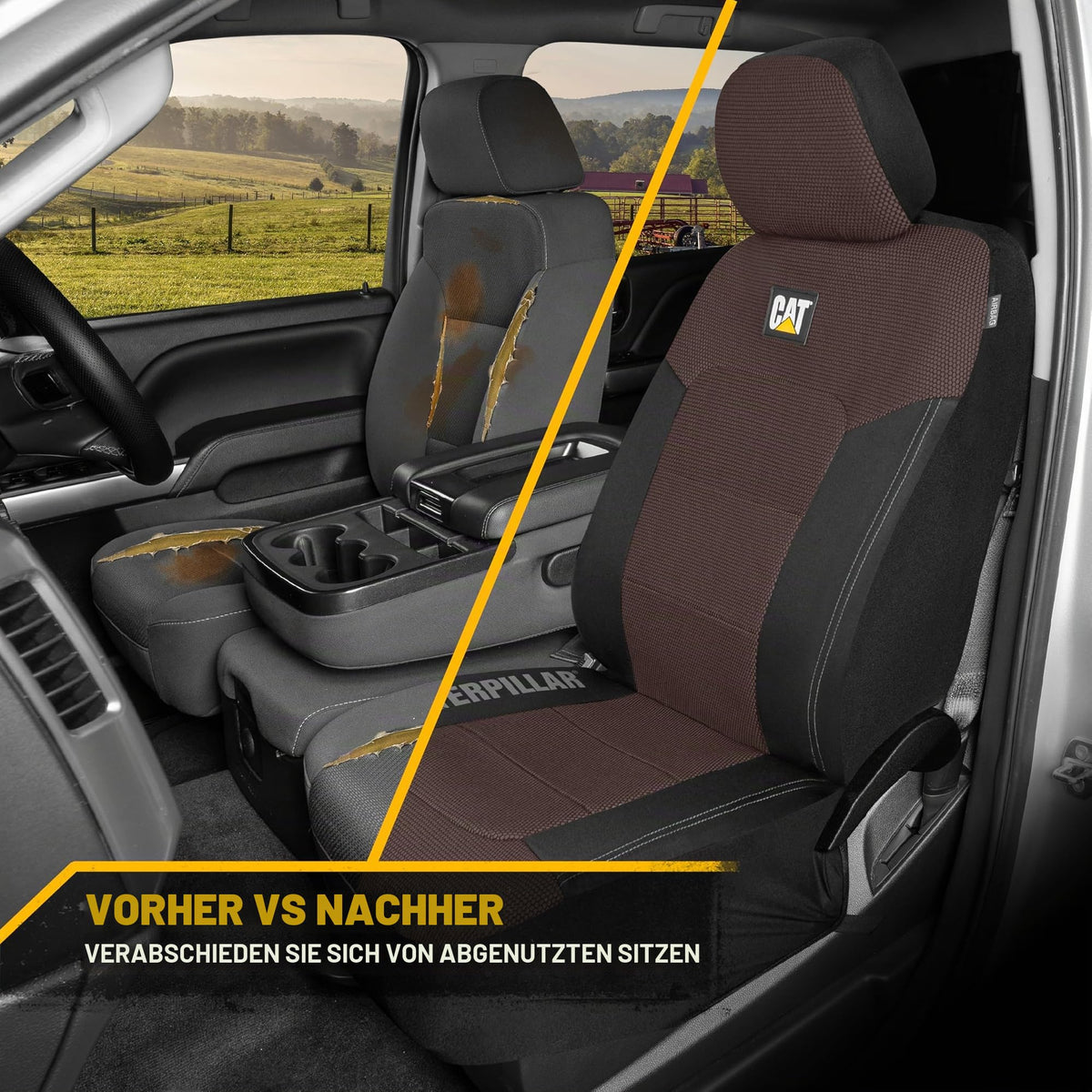 Caterpillar CAT® MeshFlex Automotive Seat Covers for Cars, Trucks, and SUVs (2-Piece Set) - Black/Brown  
 Car seat covers for front seats, truck seat protectors with a comfortable mesh back, car interior covers. - CASC-2284-BW