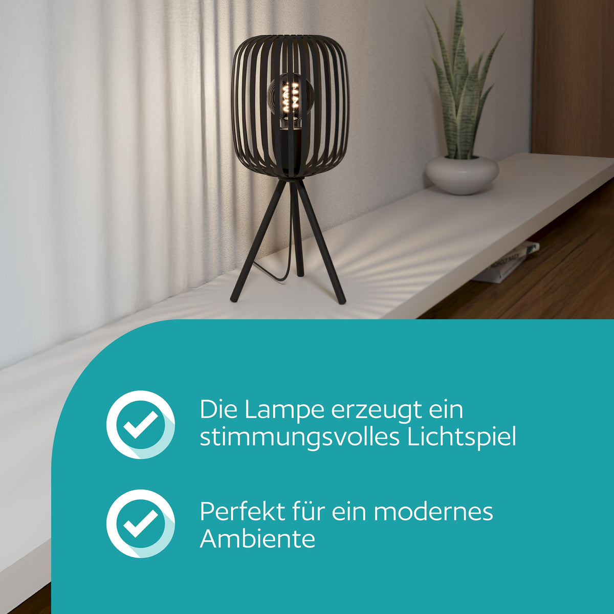 EGLO Table Lamp Romazzina, Tripod Nightstand Lamp - 900519