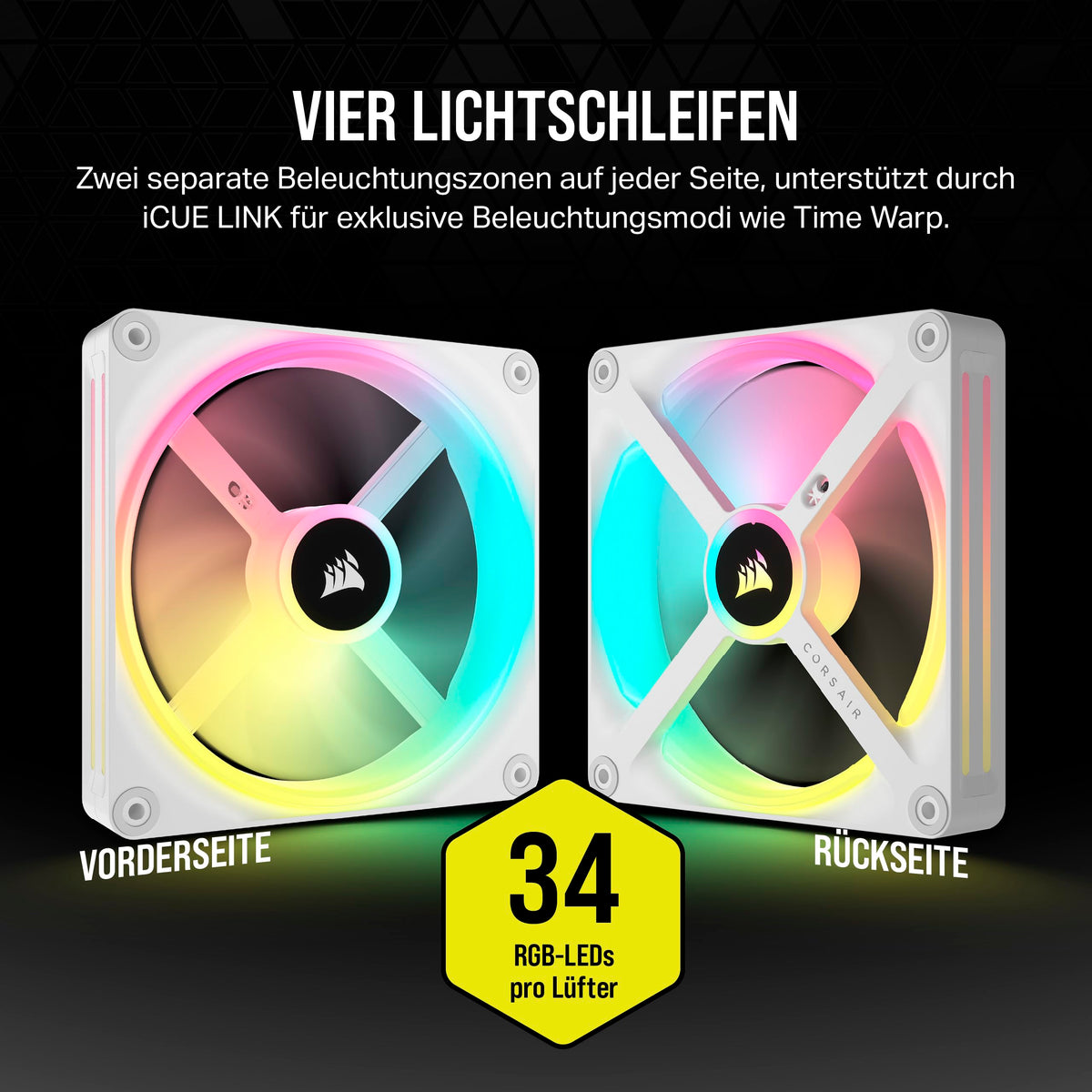 CORSAIR iCUE LINK QX140 RGB ventilator RGB de 140mm - pachet dublu - alb - CO-9051008-WW