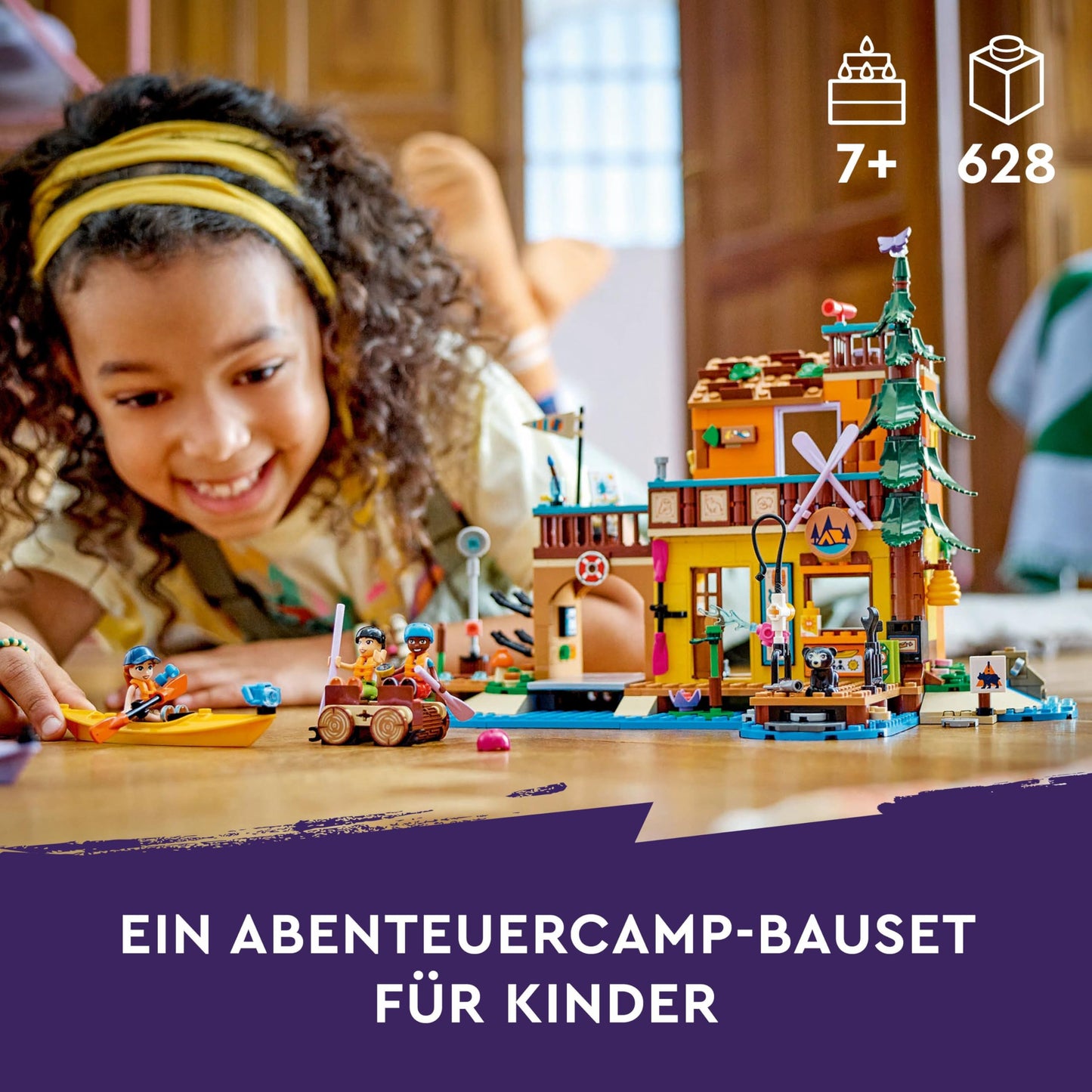 LEGO Friends adventure camp with kayak, building toy for role play, gift idea for girls and boys aged 7 and up, set with 3 toy figures and a bear, camping toy 42626