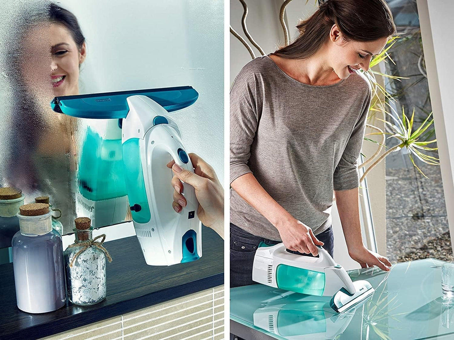 Leifheit window vacuum set Dry and Clean with handle for 360° streak-free cleaning, window cleaner can be used for up to 38 minutes, window cleaner with automatic stand-by and click system - 51001