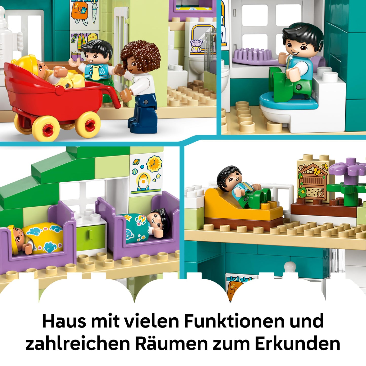 LEGO DUPLO 3-in-1 Modern Family House with Figures - Toddlers Learning Toy for Fine Motor Skills - Montessori Toy with Dollhouse Accessories - Gift for Girls and Boys from 2 Years - 10470