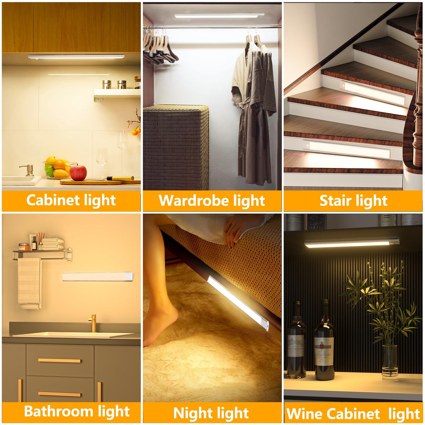 OUILA Under-Unit Light Kitchen LED 31CM Cabinet Lighting with Motion Sensor 3 Color Modes Dimmable Cabinet Light LED USB-C Rechargeable Light Strip for Kitchen Wardrobe Stairs Cupboard Pack of 2 - GLS-C016