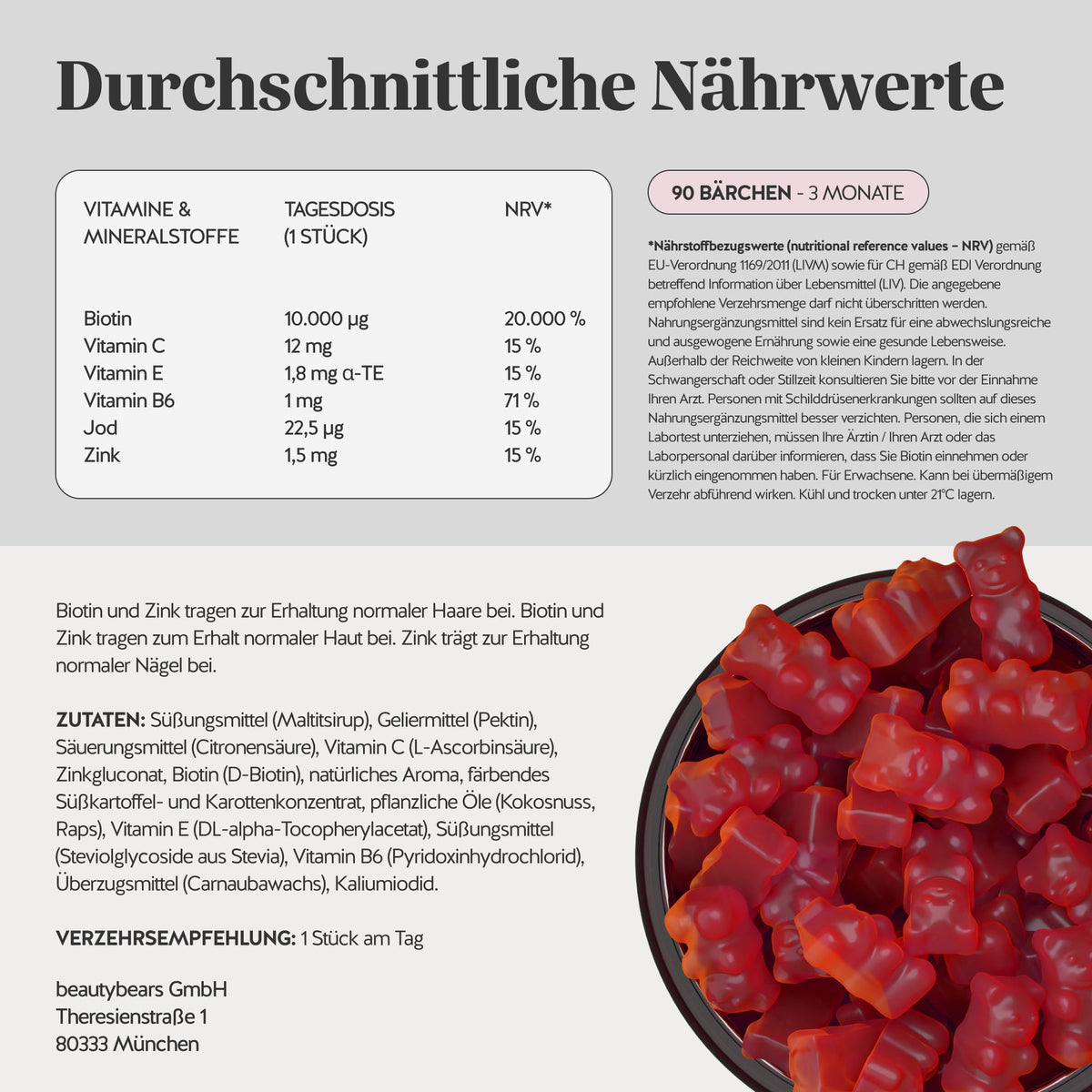 Bears with Benefits - Gummy Bears Biotin 10,000µg - For Hair - 90 Pieces