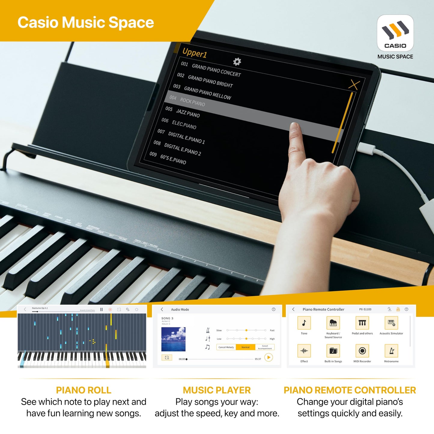 Casio CDP-S110BK digital piano with 88 weighted keys, 10 sounds, black - CDP-S110BKC5