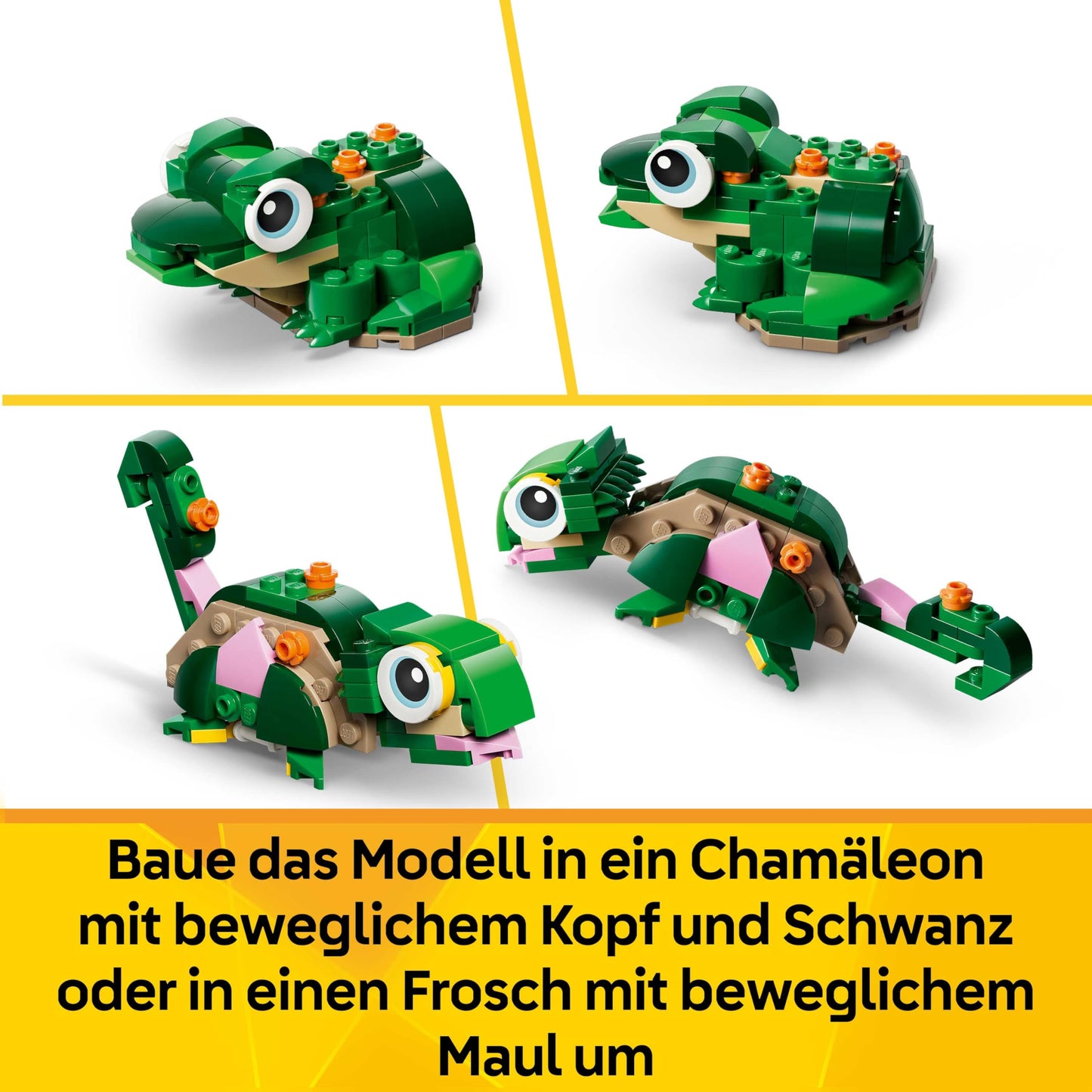 LEGO Creator 3in1 Turtle with a Water Lily Flower Toy - Animal Figure Transforms into a Chameleon or Frog - DIY Desk Decor Idea - Birthday Gift for 7+ Year Old Girls & Boys - 31377