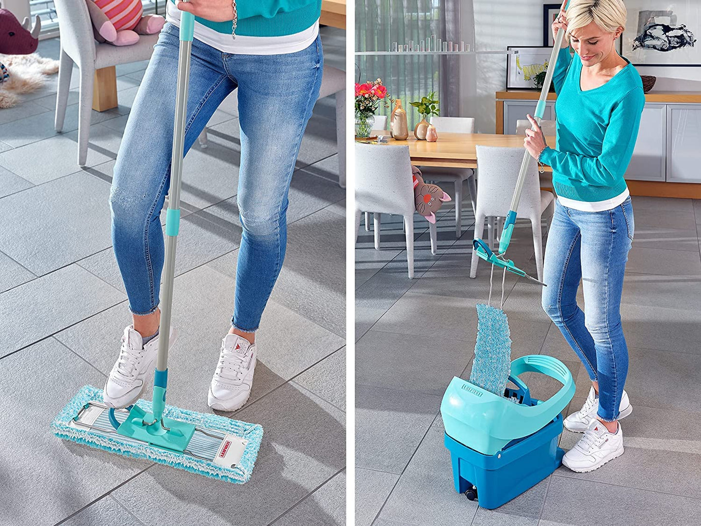 Leifheit back-friendly floor mop Profi XL super Soft, steel handle 146 cm, mop with foot click, mop cover for parquet and cork, 360° swivel joint, click system, environmentally friendly cardboard - 55457