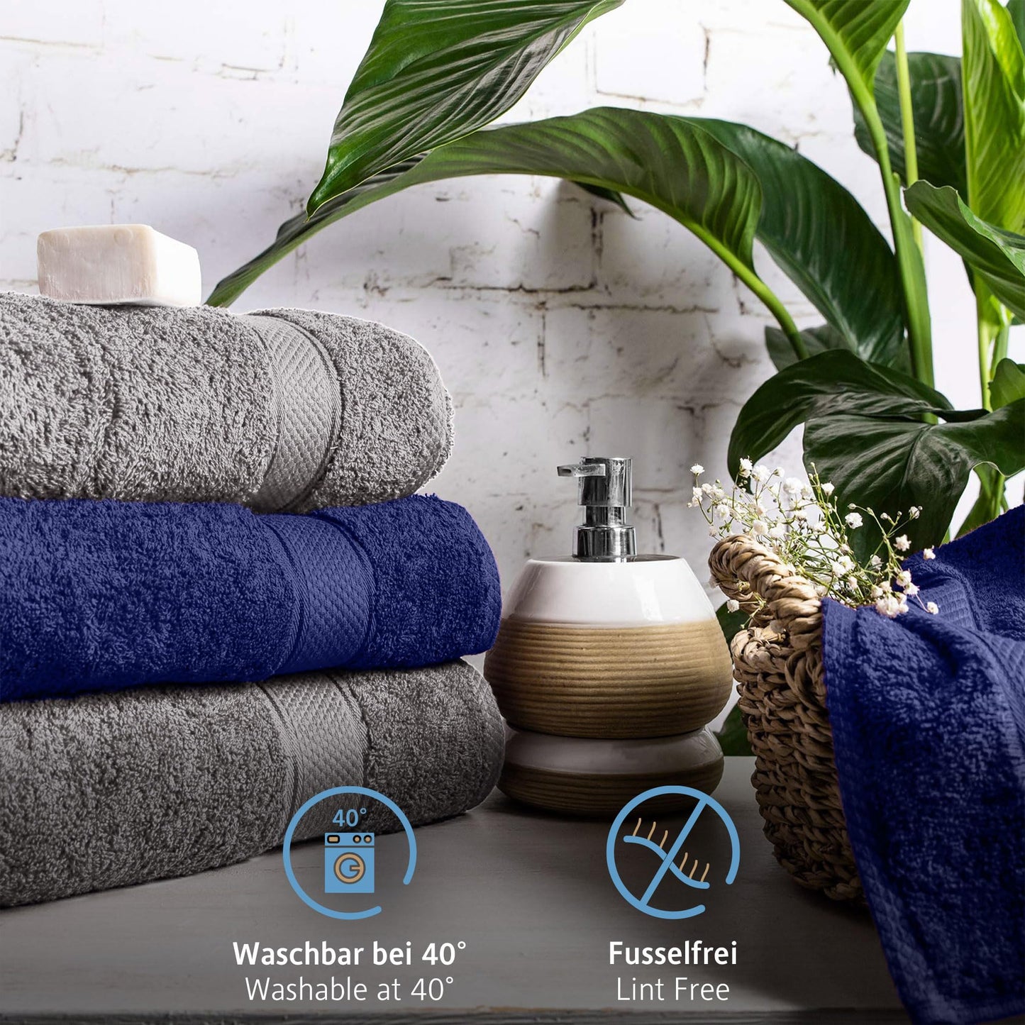 Komfortec set of 8 towels, 4 bath towels 70x140 cm & 4 hand towels 50x100 cm, 100% cotton terry cloth, fluffy and absorbent, anthracite gray/navy blue - 4er-50x100-und-4er-70x140-anth-navy