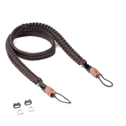 C-Rope camera strap THE TRAVELER hand-braided from paracord, shoulder strap with quick release, 100cm, brown - CRP-TRL-100-DCF