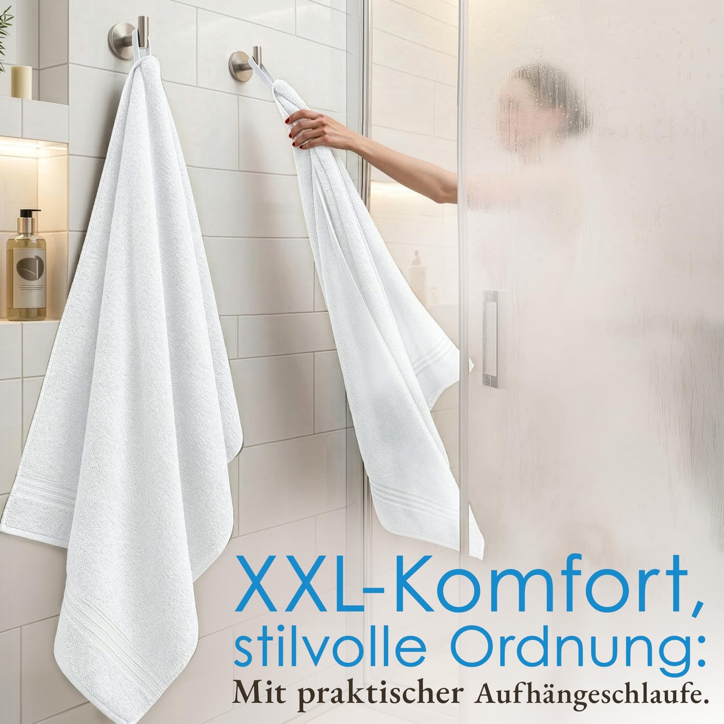 Hammetex sauna towels 80x200 cm set of 2 - extra large shower towels - 100% cotton terry - Oeko-TEX certified - soft, absorbent - with hanger, white - RN331