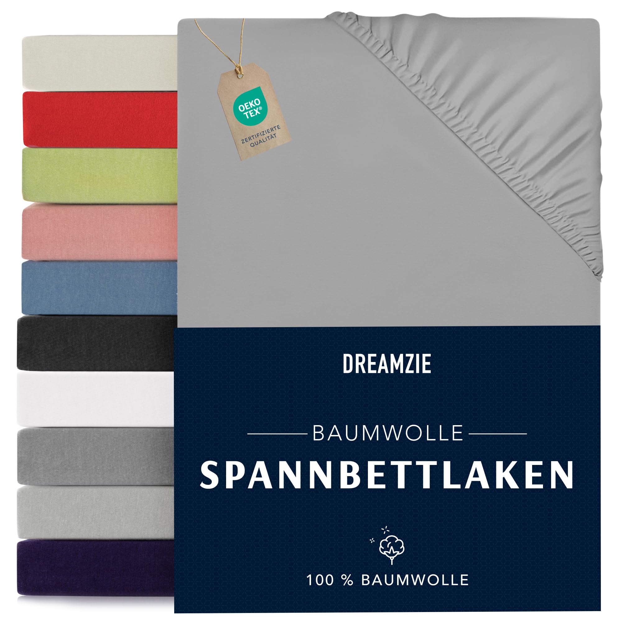 Dreamzie - fitted sheet 180x200cm - cotton Oeko Tex certified - gray - 100% jersey fitted sheet 180x200 - DHC_180x200_Gr_2