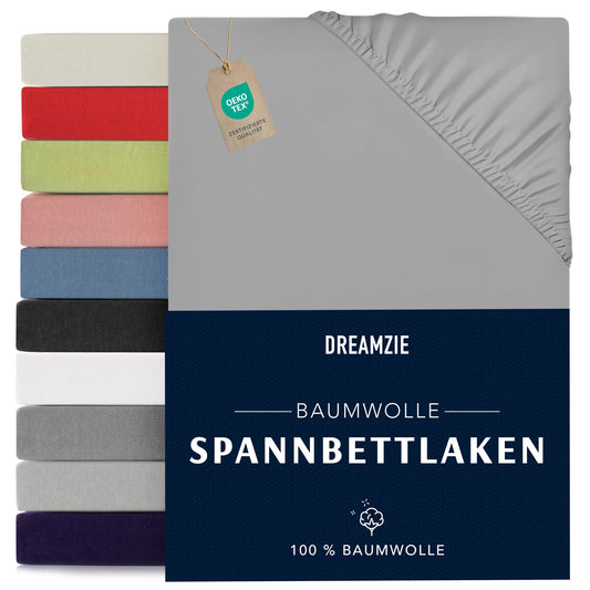 Dreamzie - fitted sheet 180x200cm - cotton Oeko Tex certified - gray - 100% jersey fitted sheet 180x200 - DHC_180x200_Gr_2