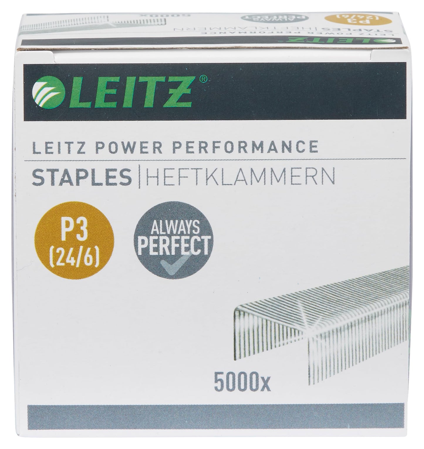 Leitz Power Performance P3 staples, 24 x 6 mm, pack of 10, 5000 pieces, galvanized metal, 54990000 - 54990000-10