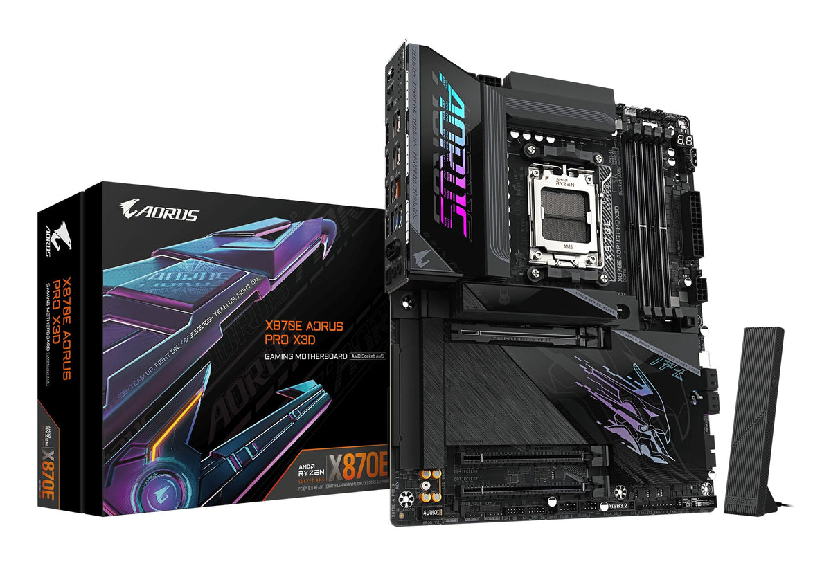 GIGABYTE X870E AORUS PRO X3D Mainboard - Supports AMD Ryzen 9000 CPUs, digital 18+2+2 phase VRM, up to 9000MHz DDR5 (O.C.), 2xPCIe 5.0 + 2xPCIe 4.0, Wi-Fi 7, 5GbE LAN, USB 4