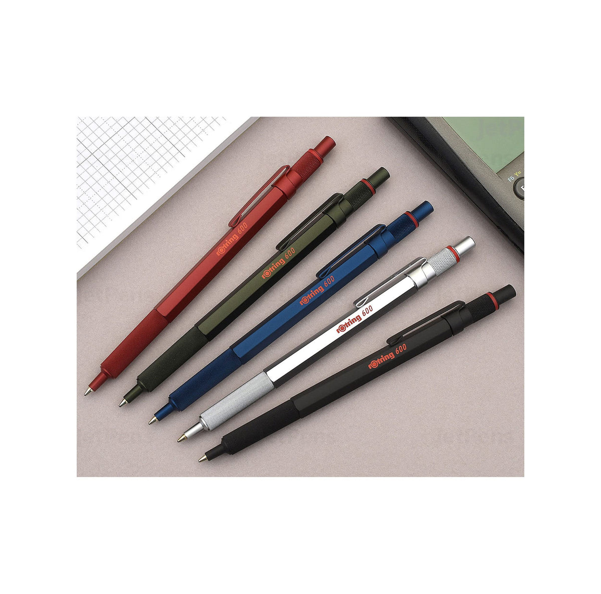 rOtring 600 Ballpoint Pen | Medium Tip | Black Ink | Green Barrel | Refillable - 2114263