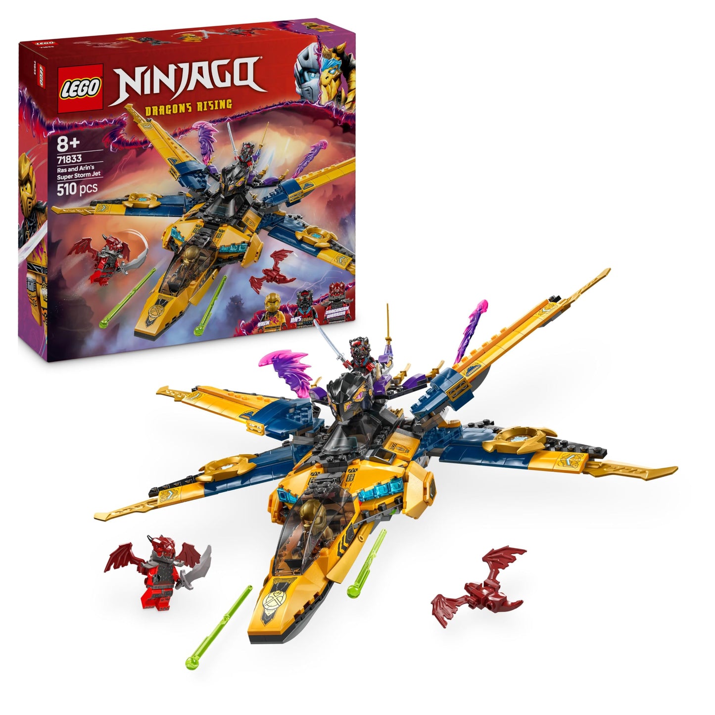 LEGO NINJAGO Ras and Arin's super storm plane - toy with drone, shooters, blades and engines - including 3 minifigures for ninja role play - building set for boys and girls aged 8 and up 71833