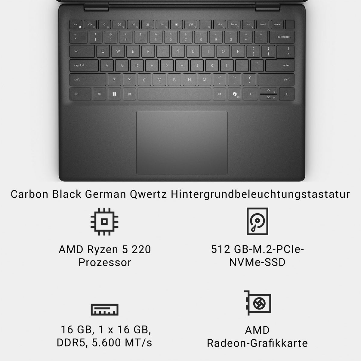 Dell 14 Laptop - AMD Ryzen 5 220, 16GB RAM, 512GB SSD - DDC14255-A268BLK-PDE