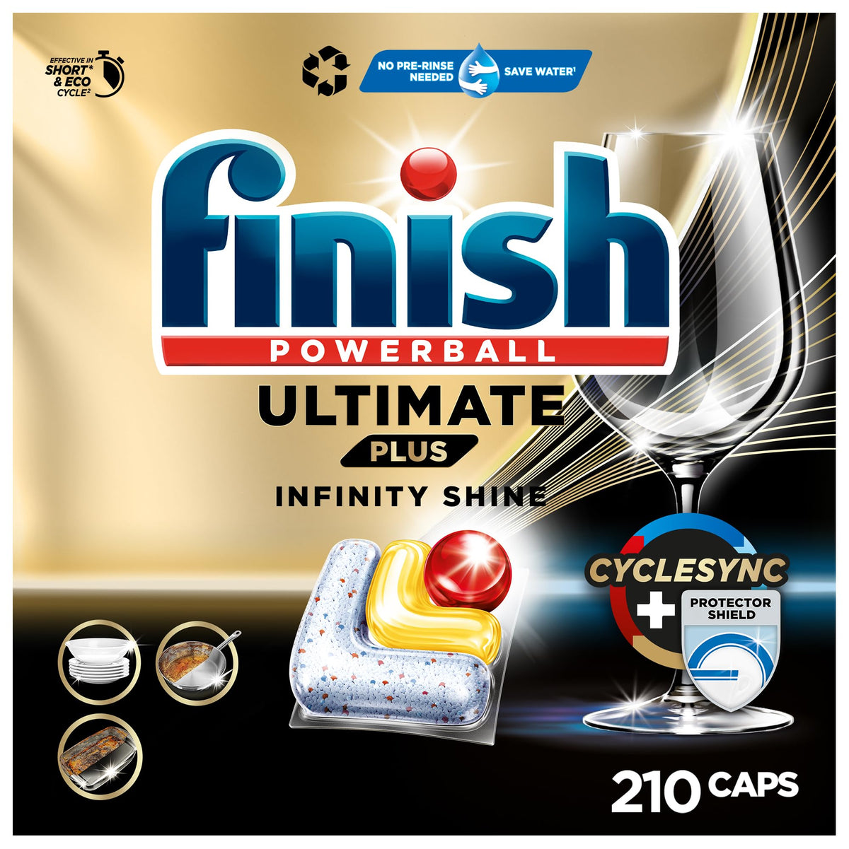 Finish Ultimate Plus Infinity Shine Citrus Spülmaschinentabs – Tablete pentru mașina de spălat vase pentru curățare intensivă, putere de degresare și strălucire cu scut de protecție – 210 Finish Caps - 3272542
