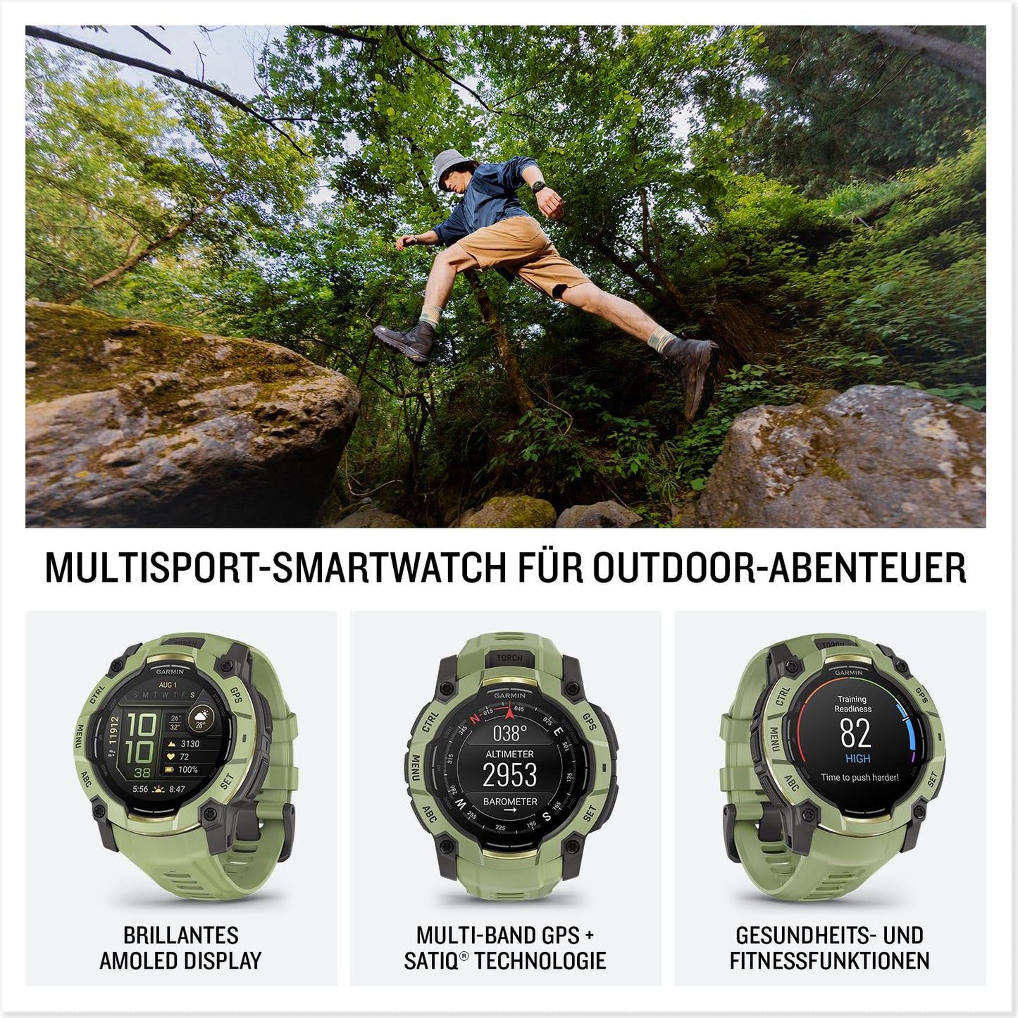 Garmin Instinct 3 50mm AMOLED - GPS multisport smartwatch, 1.3" display, up to 24 days battery life, 80+ sports apps, navigation function, smart features, LED flashlight, waterproof - 010-03020-02
