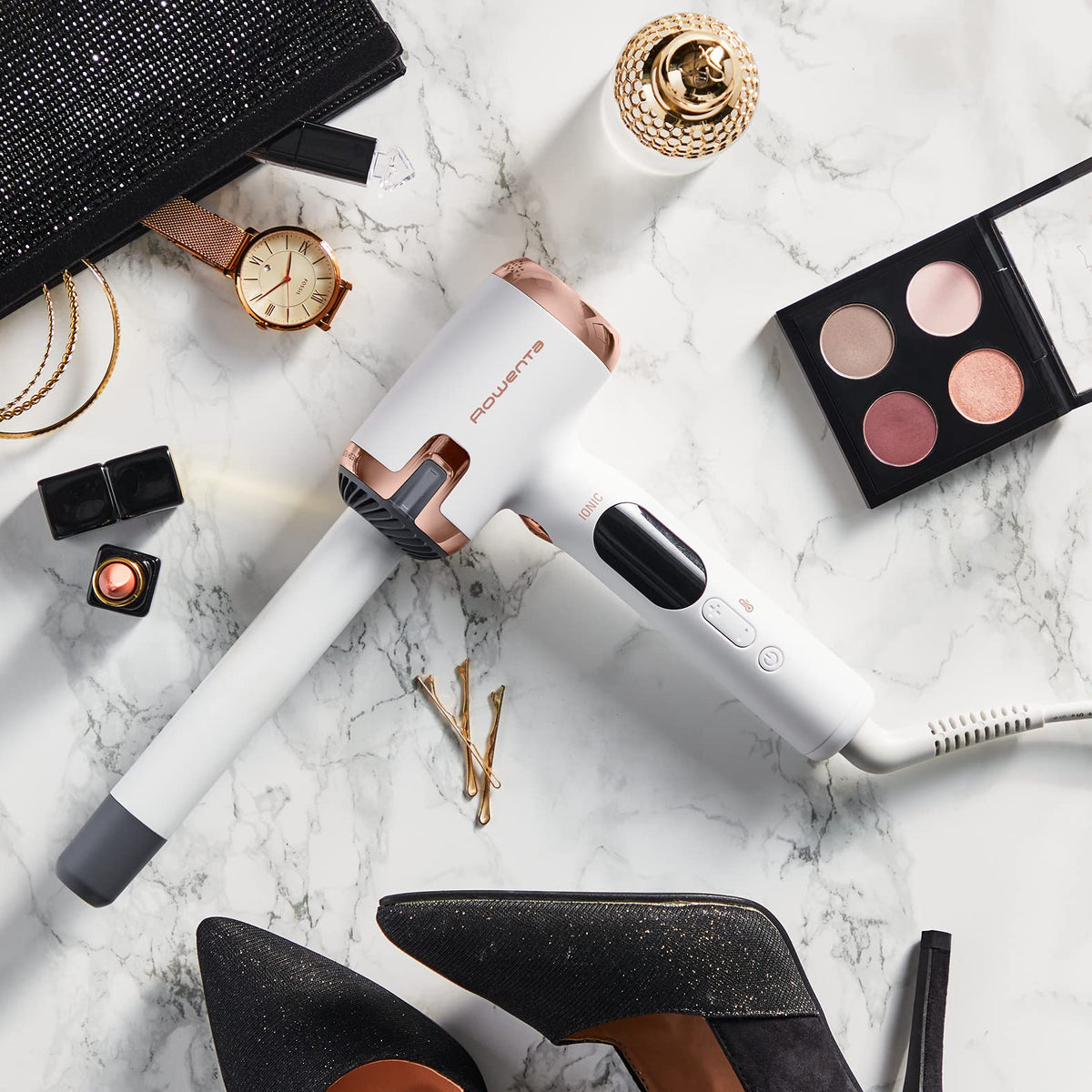 Rowenta CF4310 Ultimate Experience Air Care Curling Iron | new L-shape | gentle airflow | 8 temperature settings from 130°C to 200°C | heats up in 30 seconds | White/Copper | 1 piece (single pack)