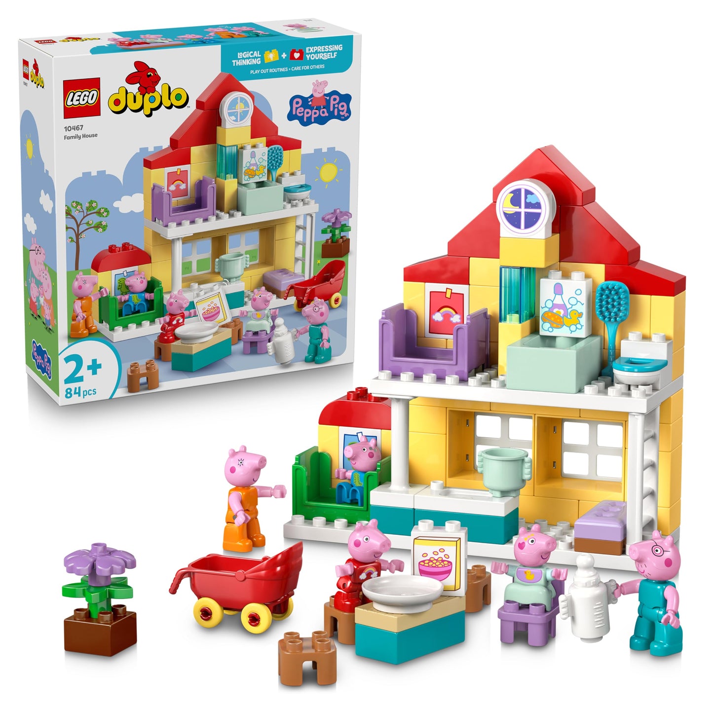 LEGO DUPLO Peppa Pig family house - educational toy to promote motor skills - Montessori toy with 5 figures & dollhouse accessories - gift for girls and boys aged 2 and over - 10467