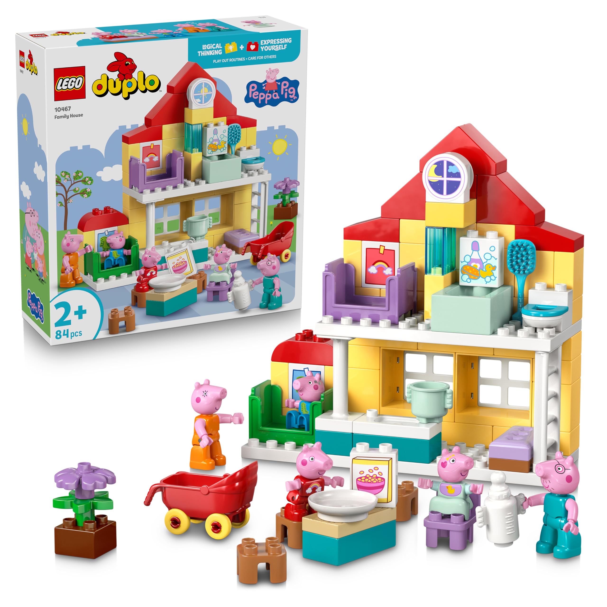 LEGO DUPLO Peppa Pig family house - educational toy to promote motor skills - Montessori toy with 5 figures & dollhouse accessories - gift for girls and boys aged 2 and over - 10467
