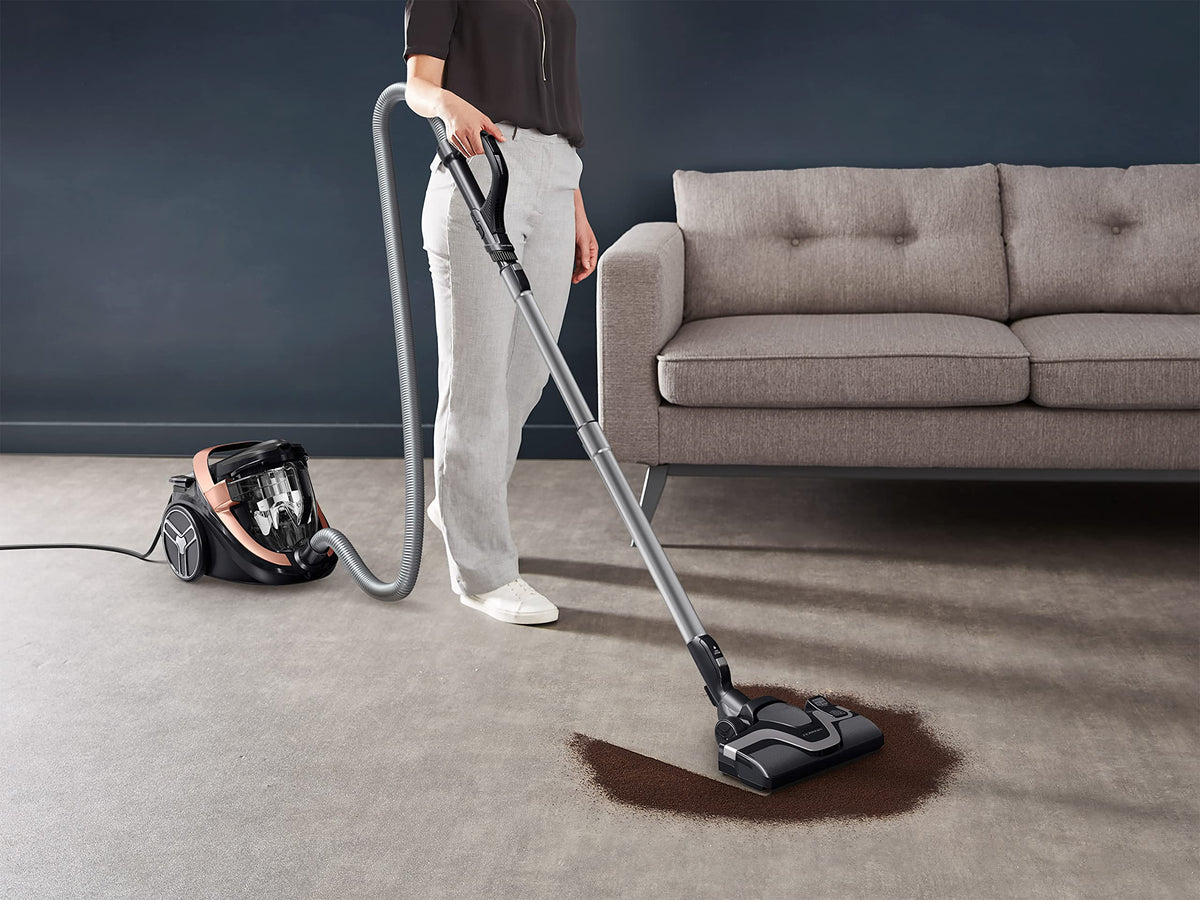Rowenta Silence Force Cyclonic Effitech bagless vacuum cleaner, suitable for home and car, high suction power, low energy consumption, HEPA filtration, XXL capacity, Black-Rose Gold, RO7954