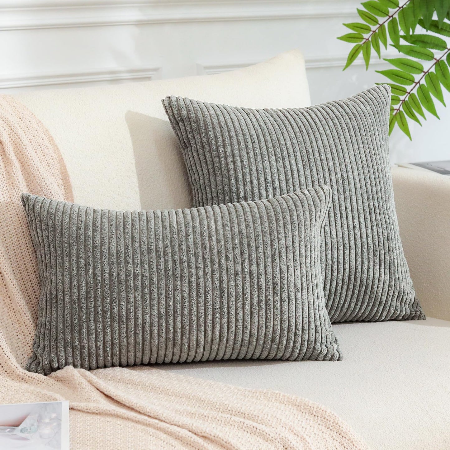 JOTOM Set of 2 Corduroy Cushion Covers Decorative Cushion Cover Sofa Cushion Couch Cushion Decorative Cushion Cover Decorative Cushion Cover for Sofa Living Room 60 x 60 cm Grey - YLDXRUK74