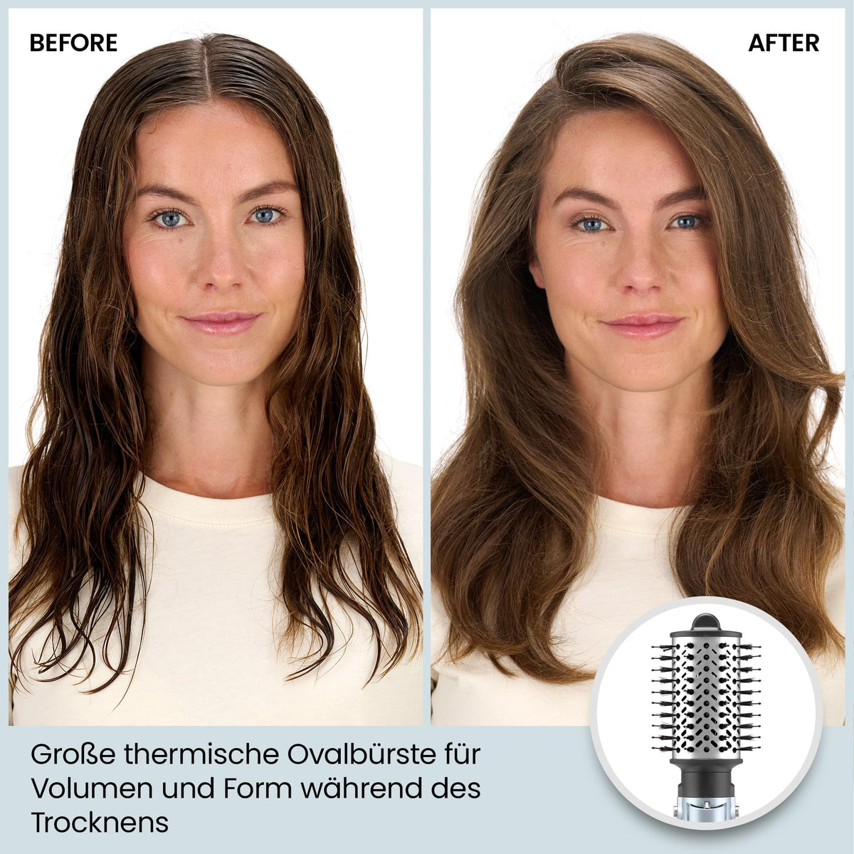 BaByliss Hydro-Fusion 4-in-1 Hair Dryer Brush – 1000W Anti-Frizz Blow-Drying Brush, Ion Technology, Drying, Smoothing, Combing, Styling in One Step, Blue, AS774E